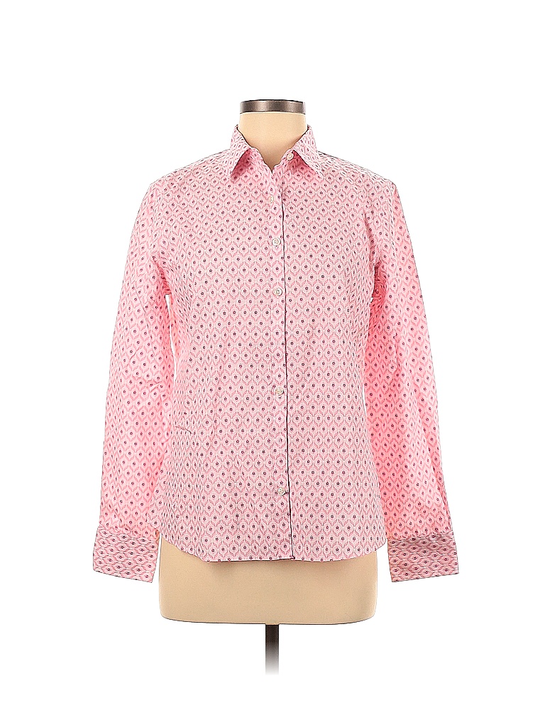 Lands' End 100% Cotton Polka Dots Colored Pink Long Sleeve Button-Down ...