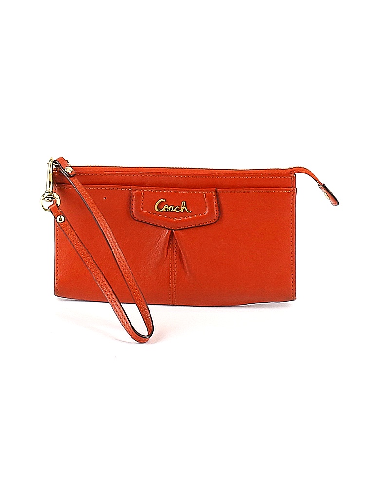 Coach 100% Leather Solid Orange Leather Wristlet One Size - 70% off ...