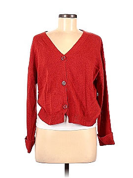 Cotton Solid Red Orange Cardigan Size M 