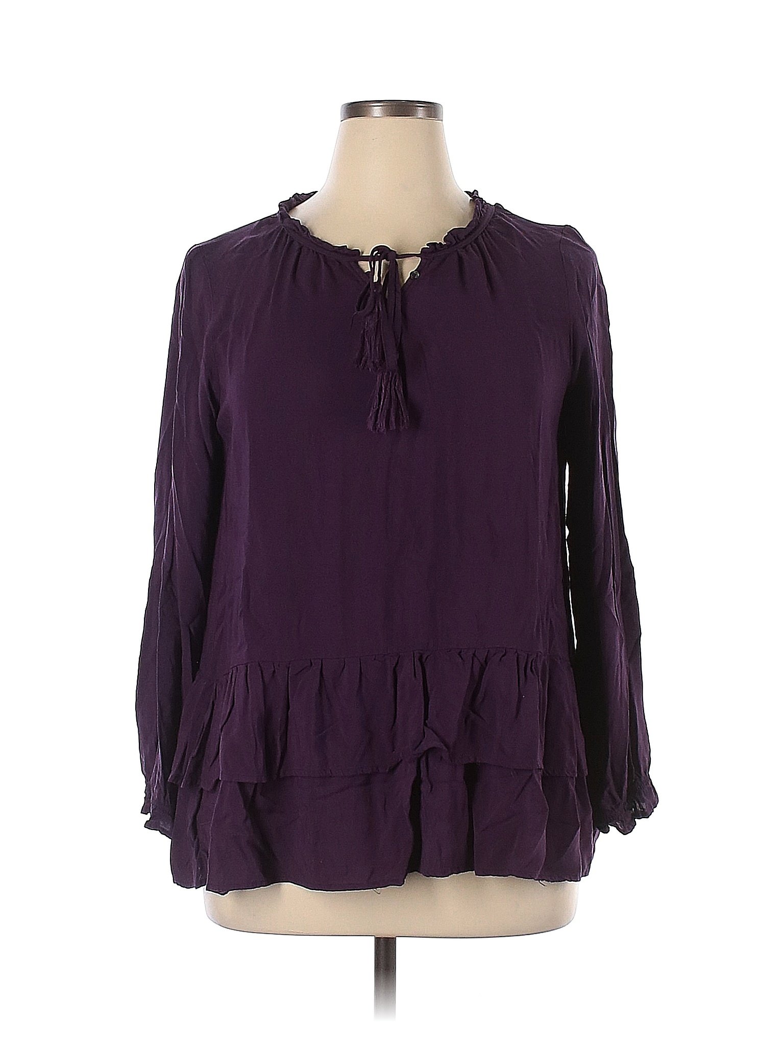 Terra And Sky 100 Rayon Solid Purple Long Sleeve Blouse Size 0x Plus