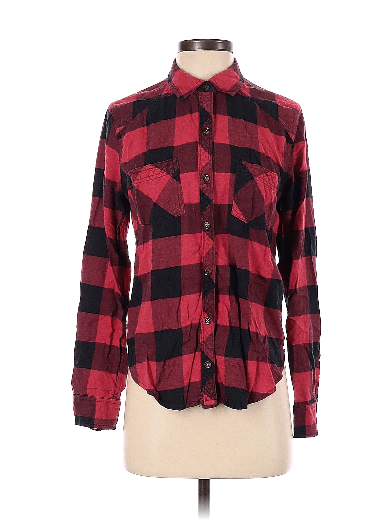 Abercrombie And Fitch Checkered Gingham Red Long Sleeve Button Down Shirt