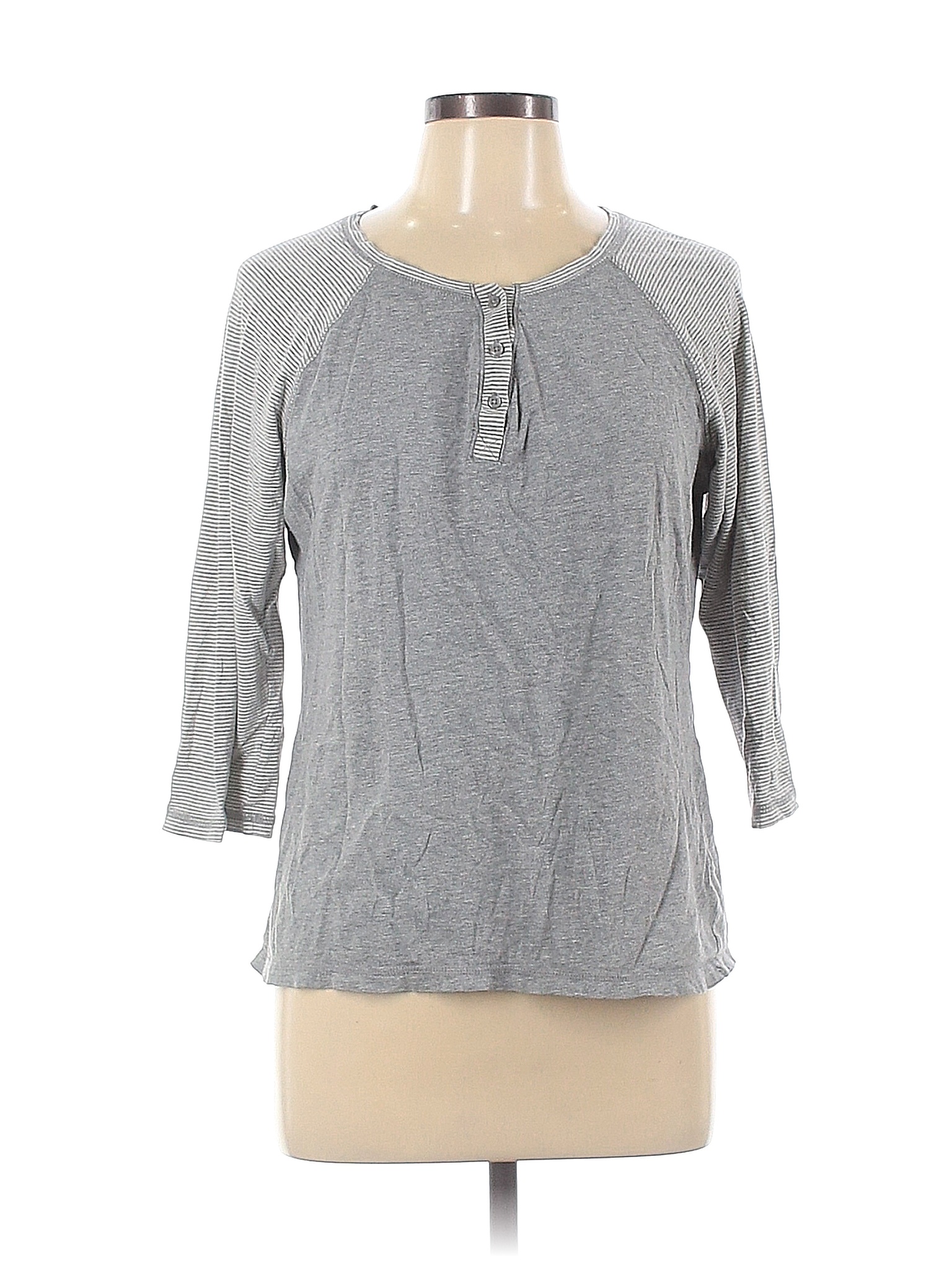 Faded Glory 100% Cotton Solid Gray 3/4 Sleeve Henley Size L - 64% off ...