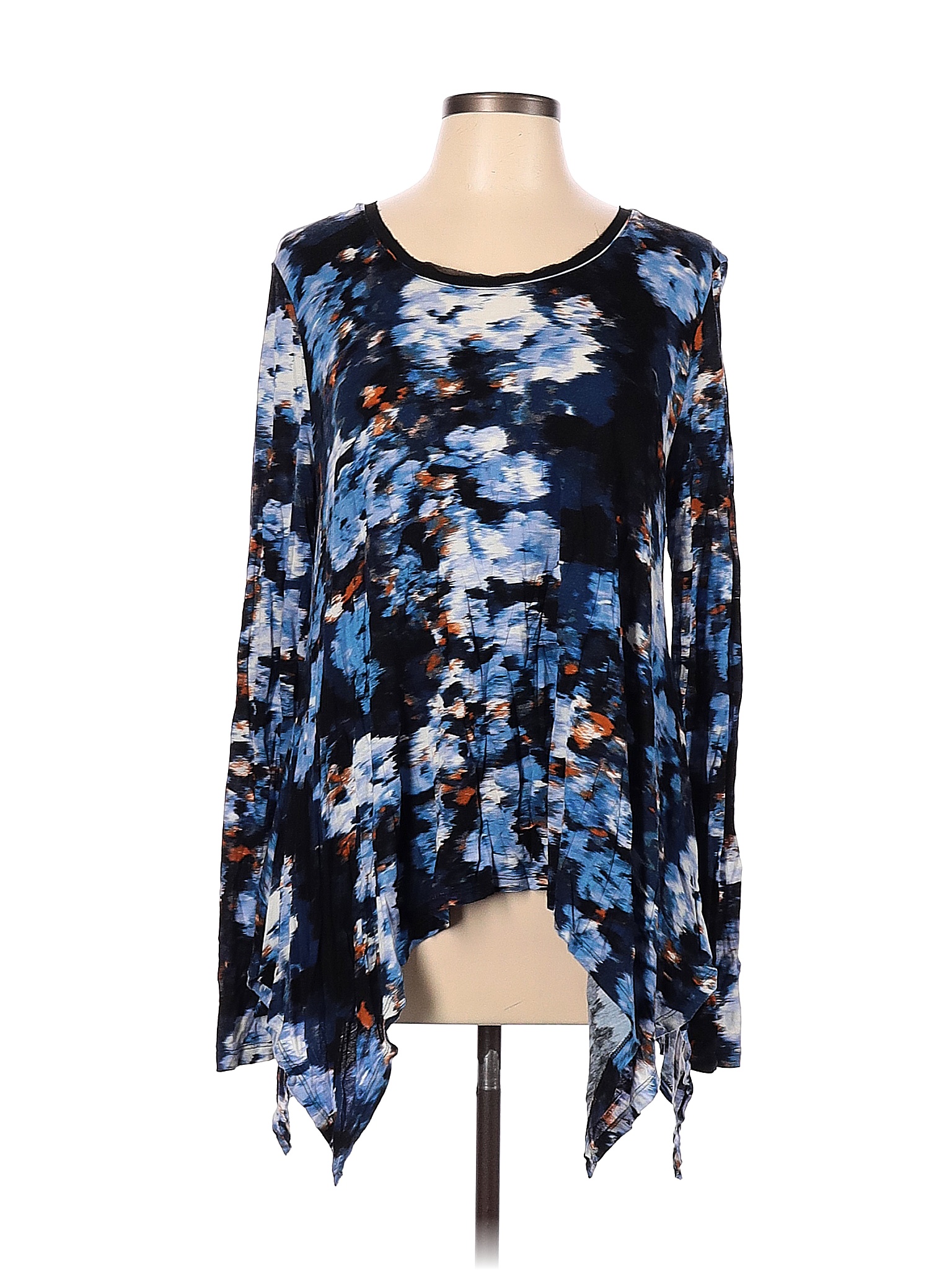 Simply Vera Vera Wang 100 Rayon Floral Blue Long Sleeve Top Size L