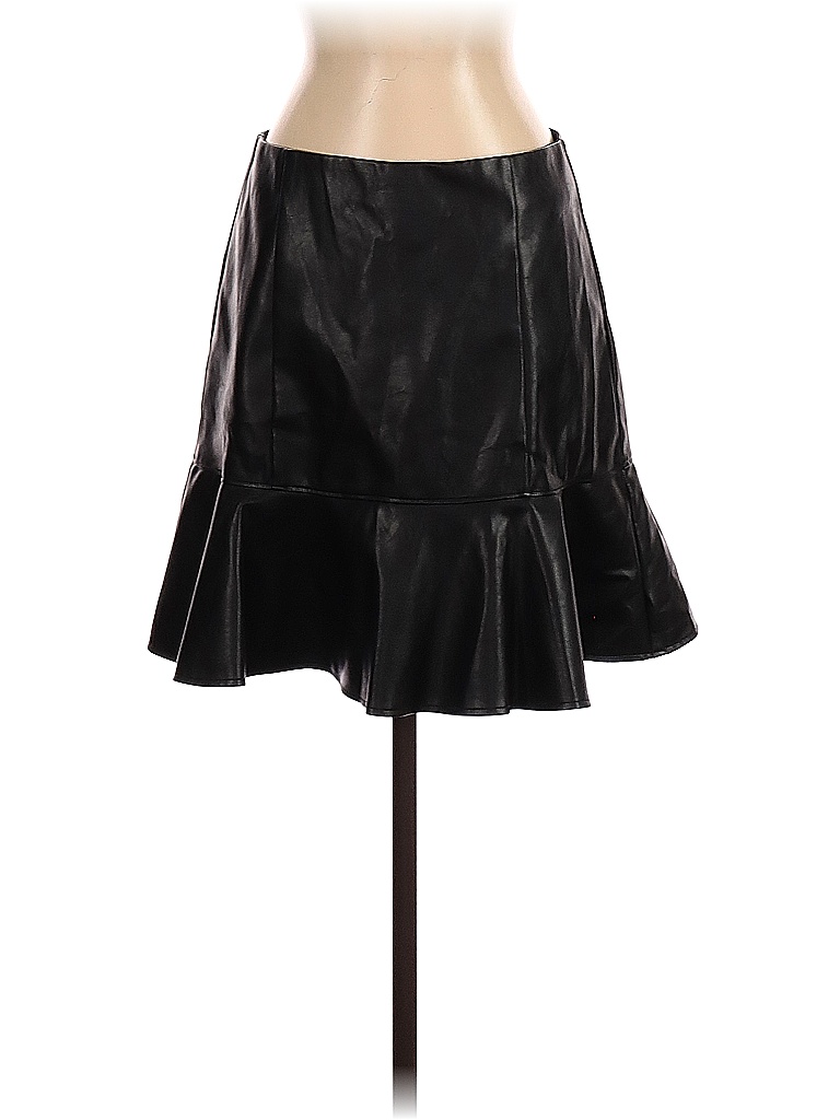 Olivia Culpo X LE TOTE 100% Polyurethane Solid Black Faux Leather Skirt ...