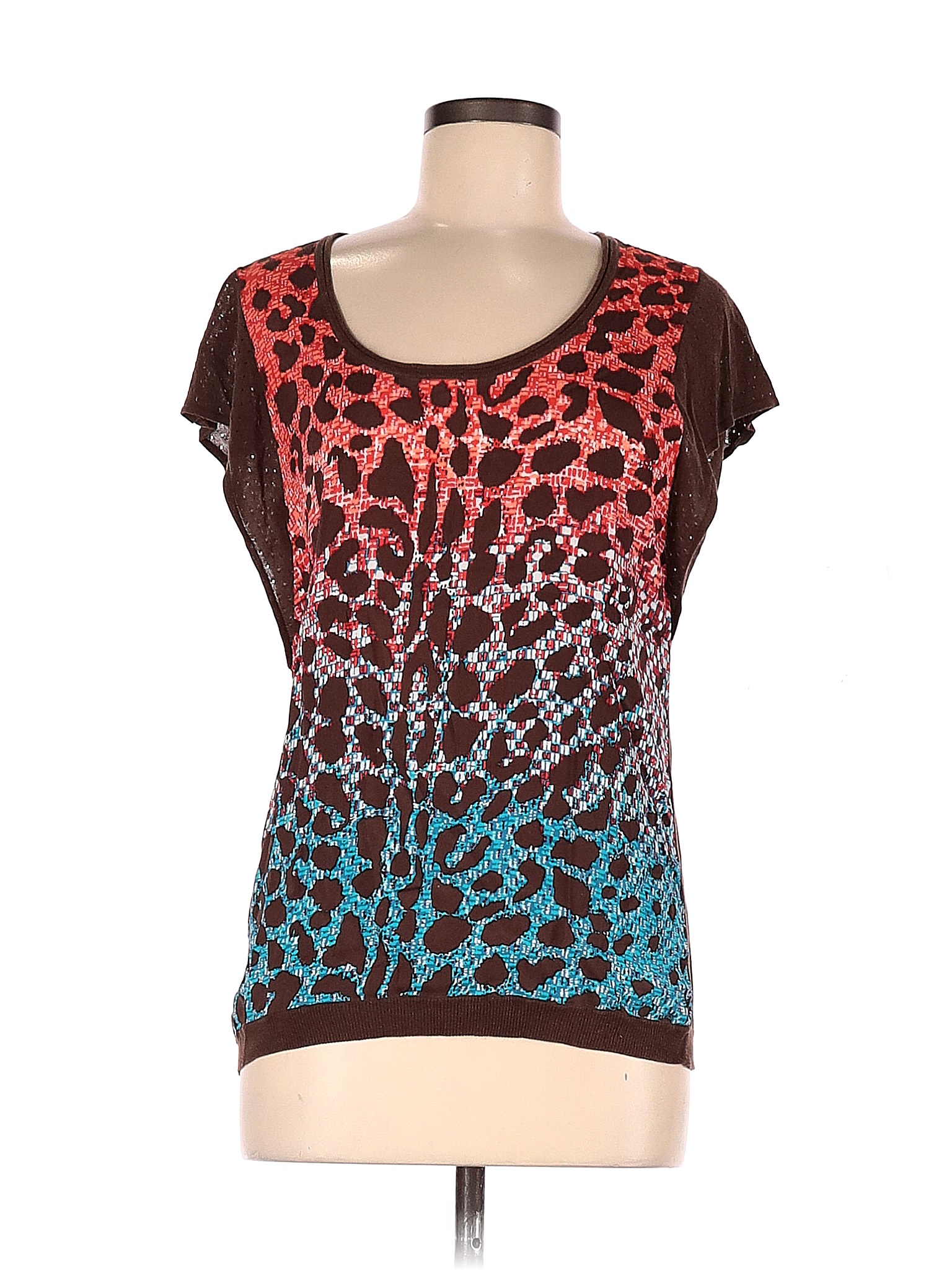 Etcetera 100 Polyester Animal Print Brown Short Sleeve Blouse Size M
