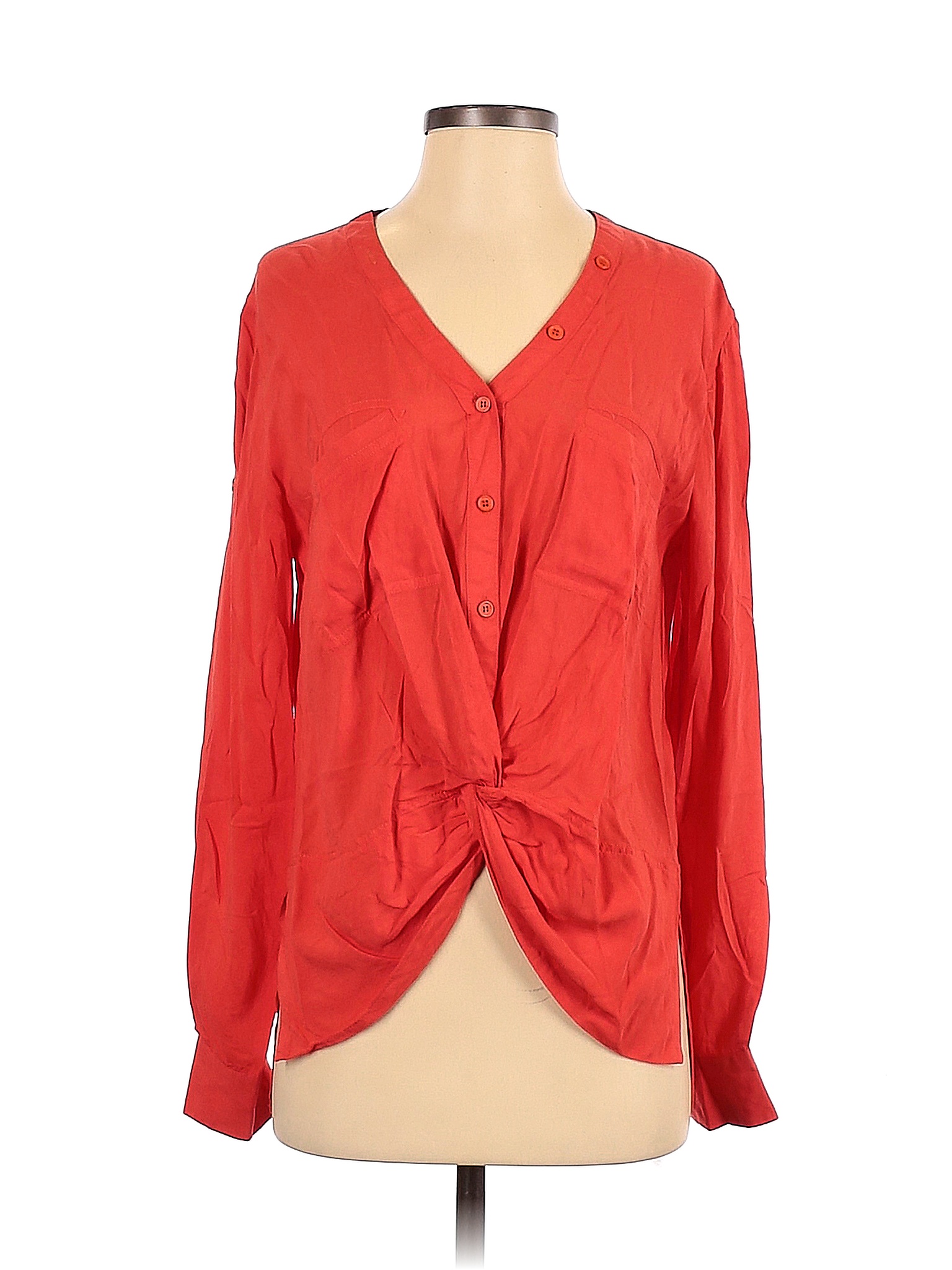 S Line Black Label 100 Rayon Solid Colored Orange Long Sleeve Blouse