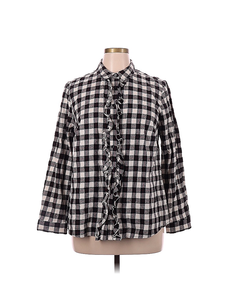 ELOQUII Checkeredgingham Black Long Sleeve ButtonDown Shirt Size 16