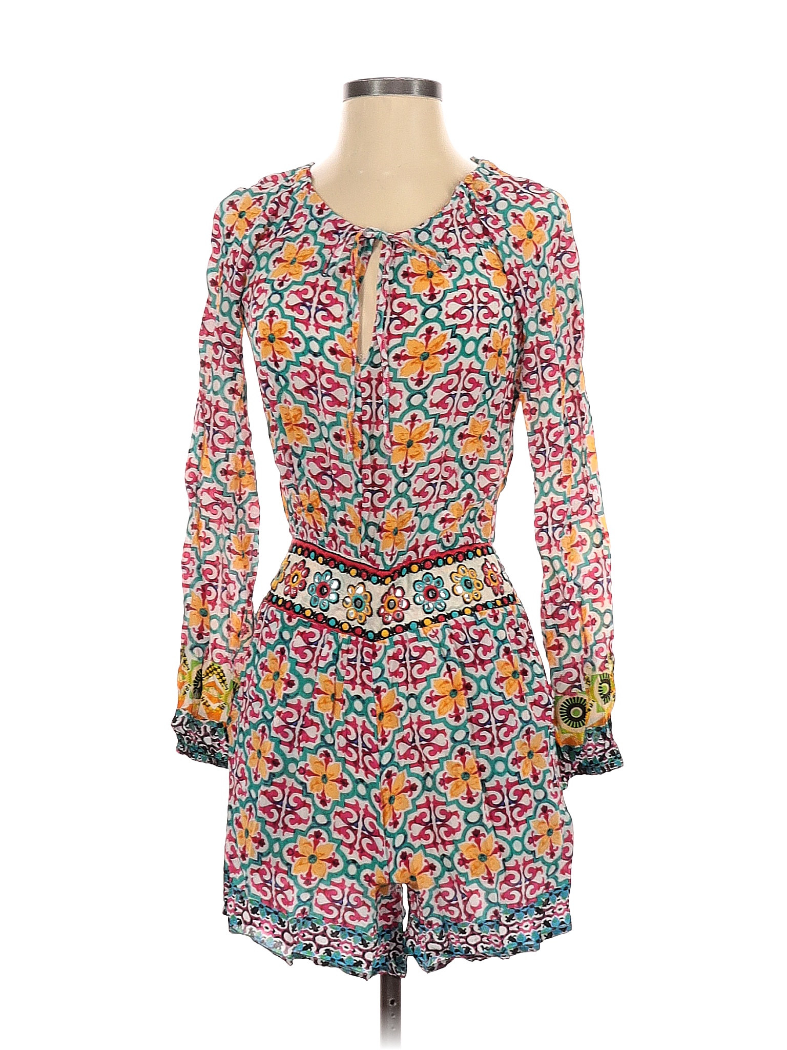 Boston Proper 100 Polyester Multi Color Blue Romper Size XXS 88 off