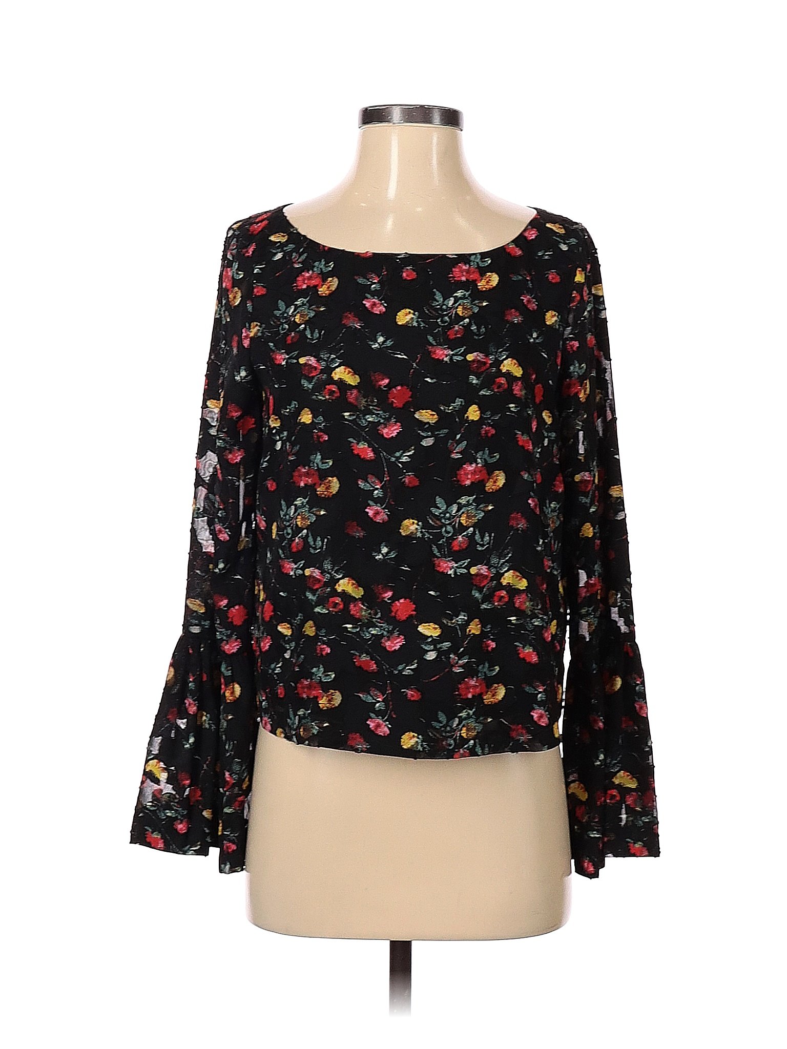 Club Monaco 100% Polyester Floral Black Long Sleeve Blouse Size S - 82% ...