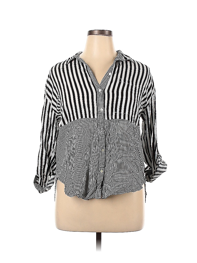 Jane and Delancey 100% Rayon Stripes White Long Sleeve Button-Down ...