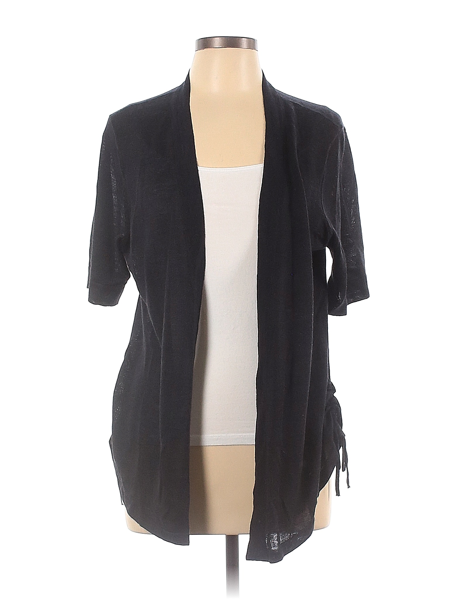 Cardigan Côtelé Noir Et Blanc Coldwater Creek - Taille 2X - Manches Longues, Fermeture Latérale à Zip - Occasion Très Bon état