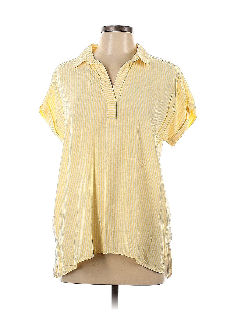 Jane And Delancey Stripes Tan Yellow Short Sleeve Blouse Size L 60