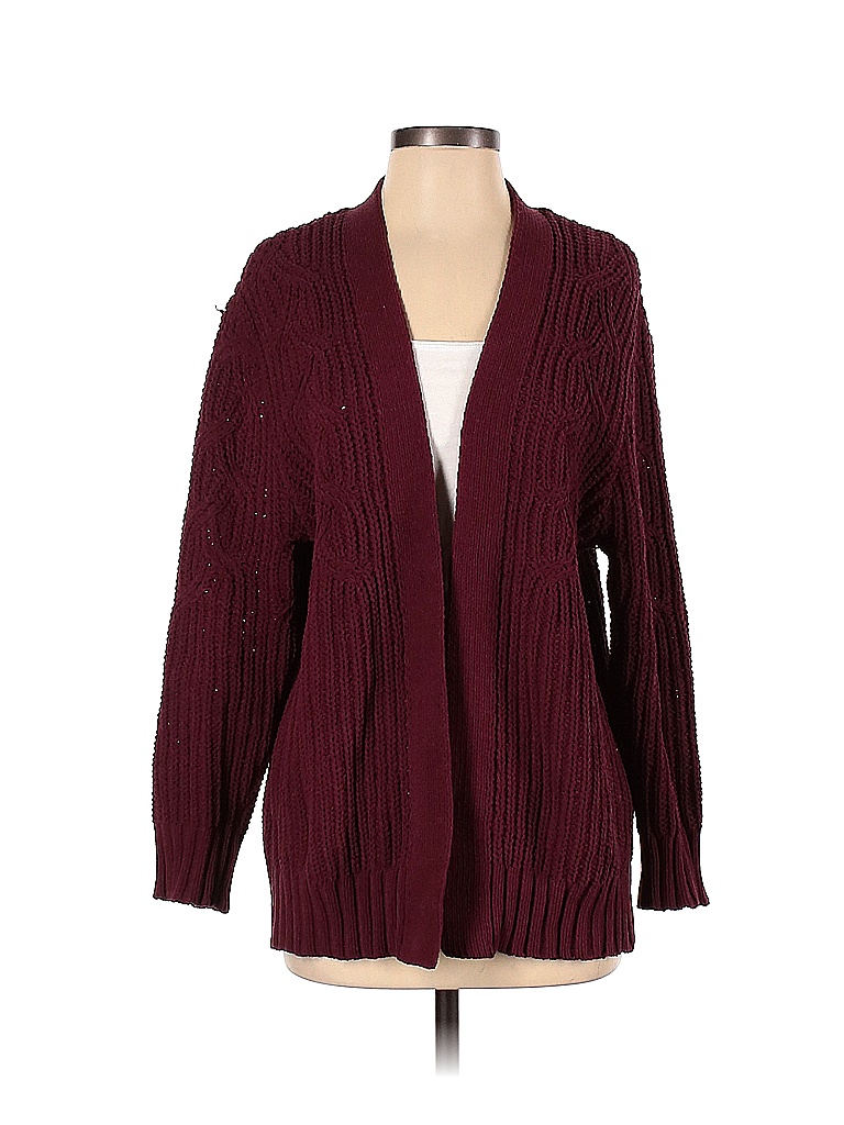 A New Day 100% Polyester Solid Color Block Maroon Burgundy Cardigan ...