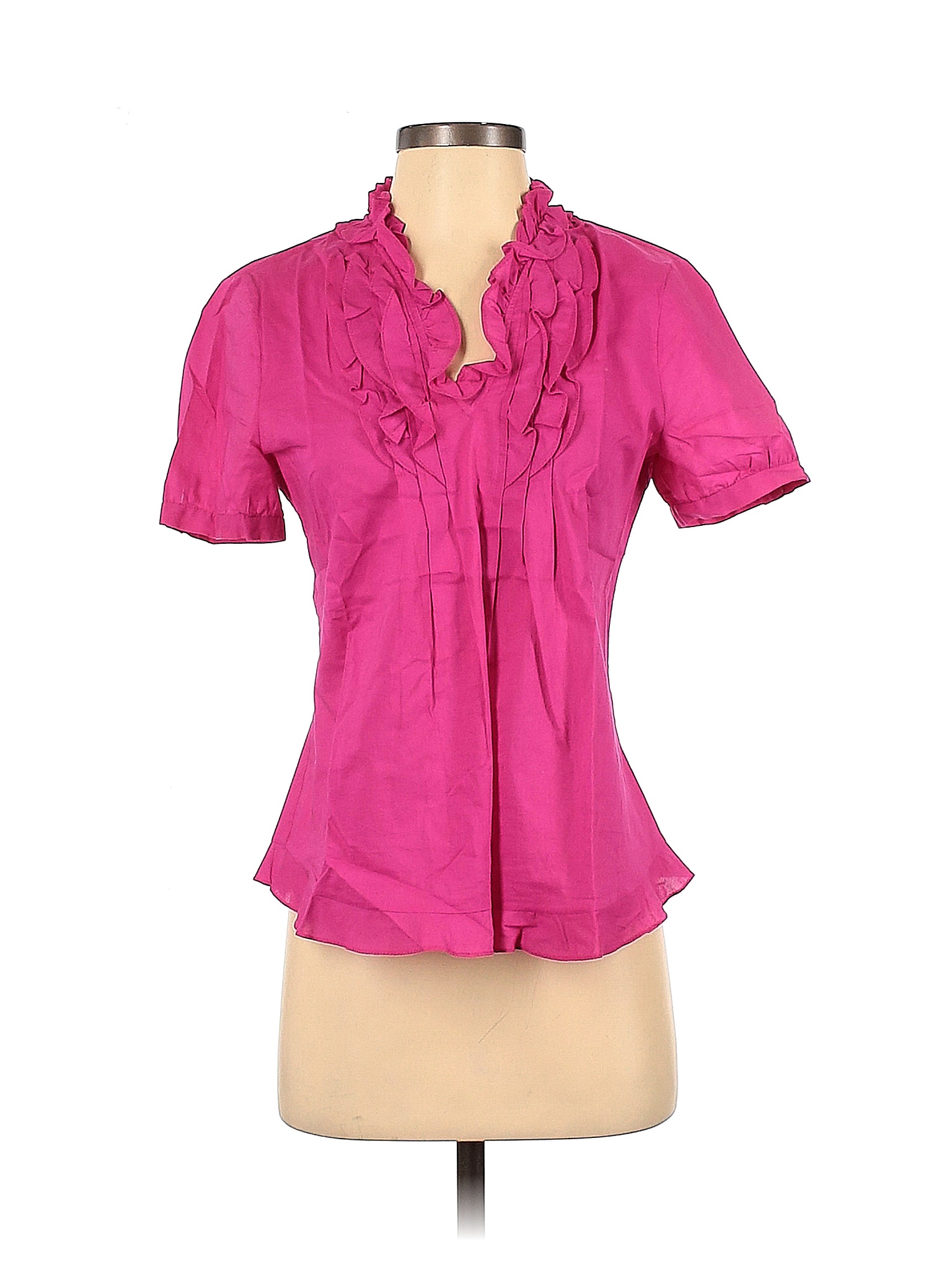 Tahari 100 Cotton Solid Pink Short Sleeve Blouse Size S 92 Off