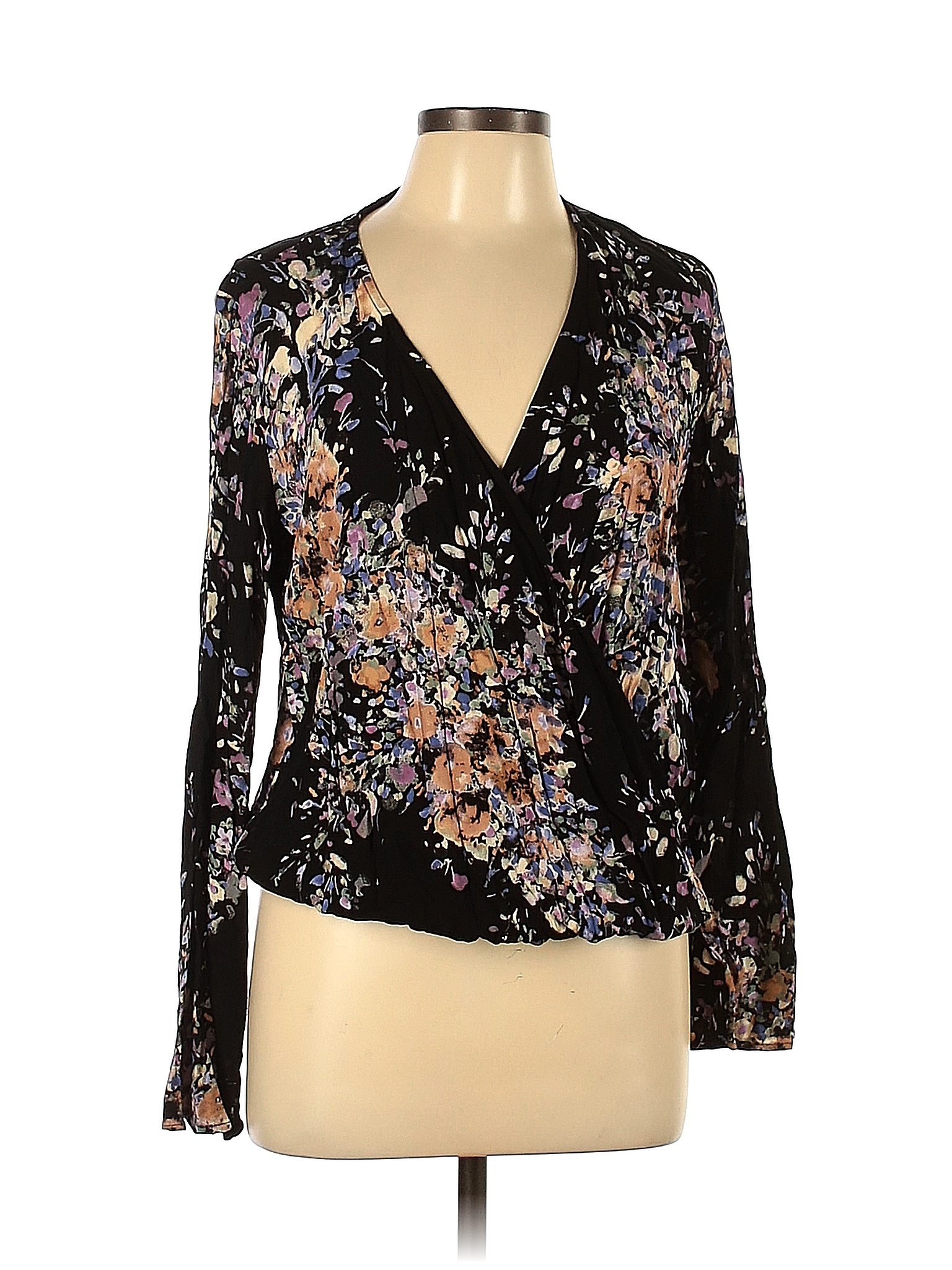 Lovestitch 100 Rayon Floral Black Long Sleeve Blouse Size L 60 Off