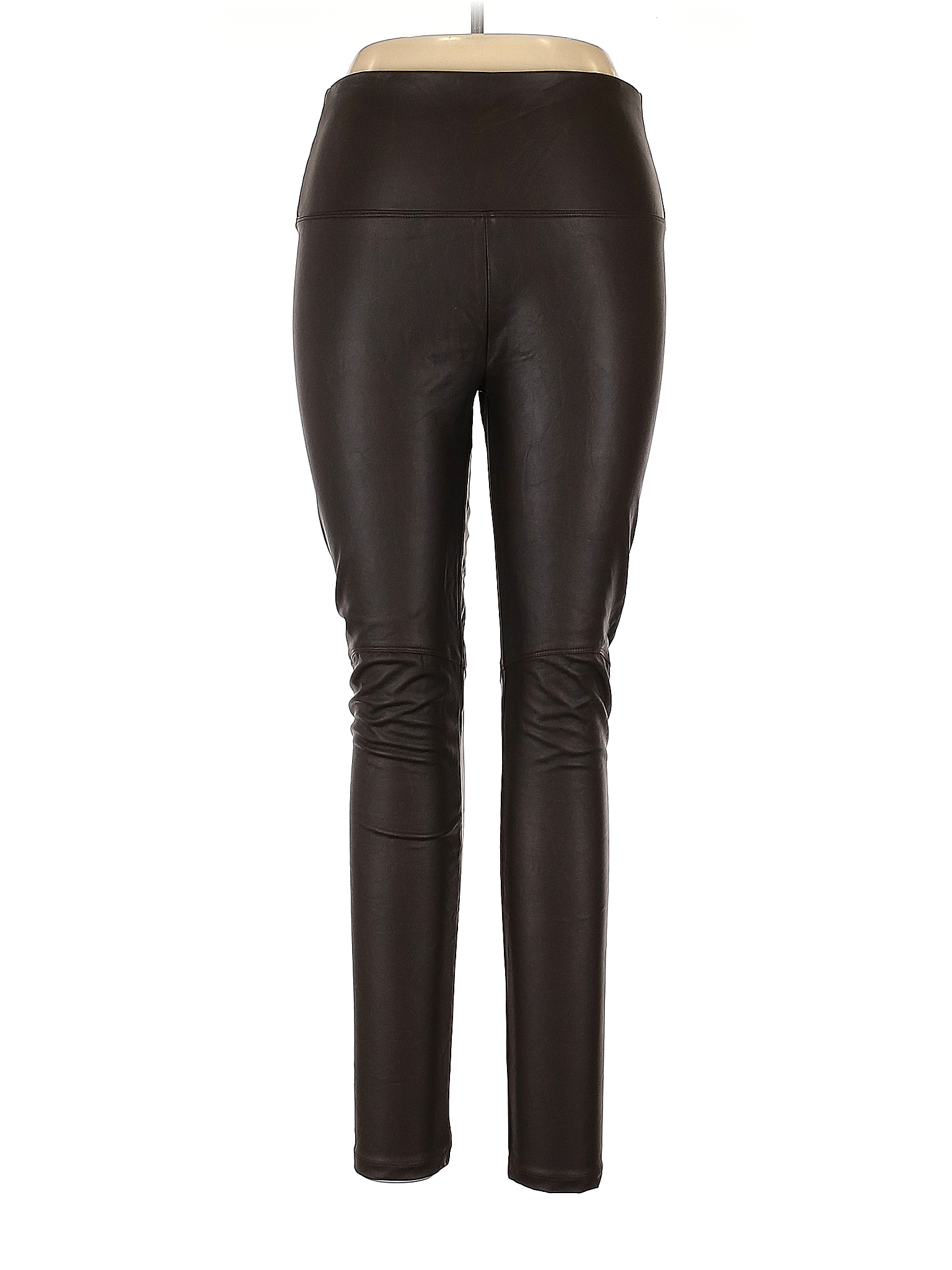 Lyssé 100 Polyurethane Solid Black Brown Faux Leather Pants Size L