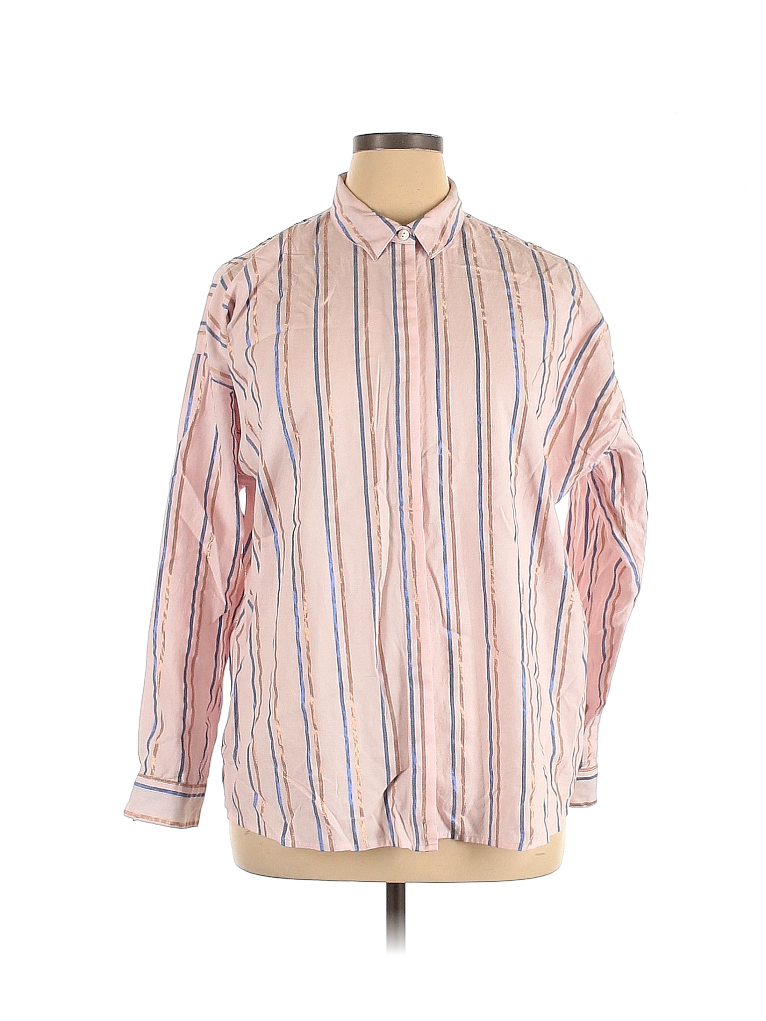 J Jill Stripes Colored Pink Long Sleeve Button Down Shirt Size Xl 85