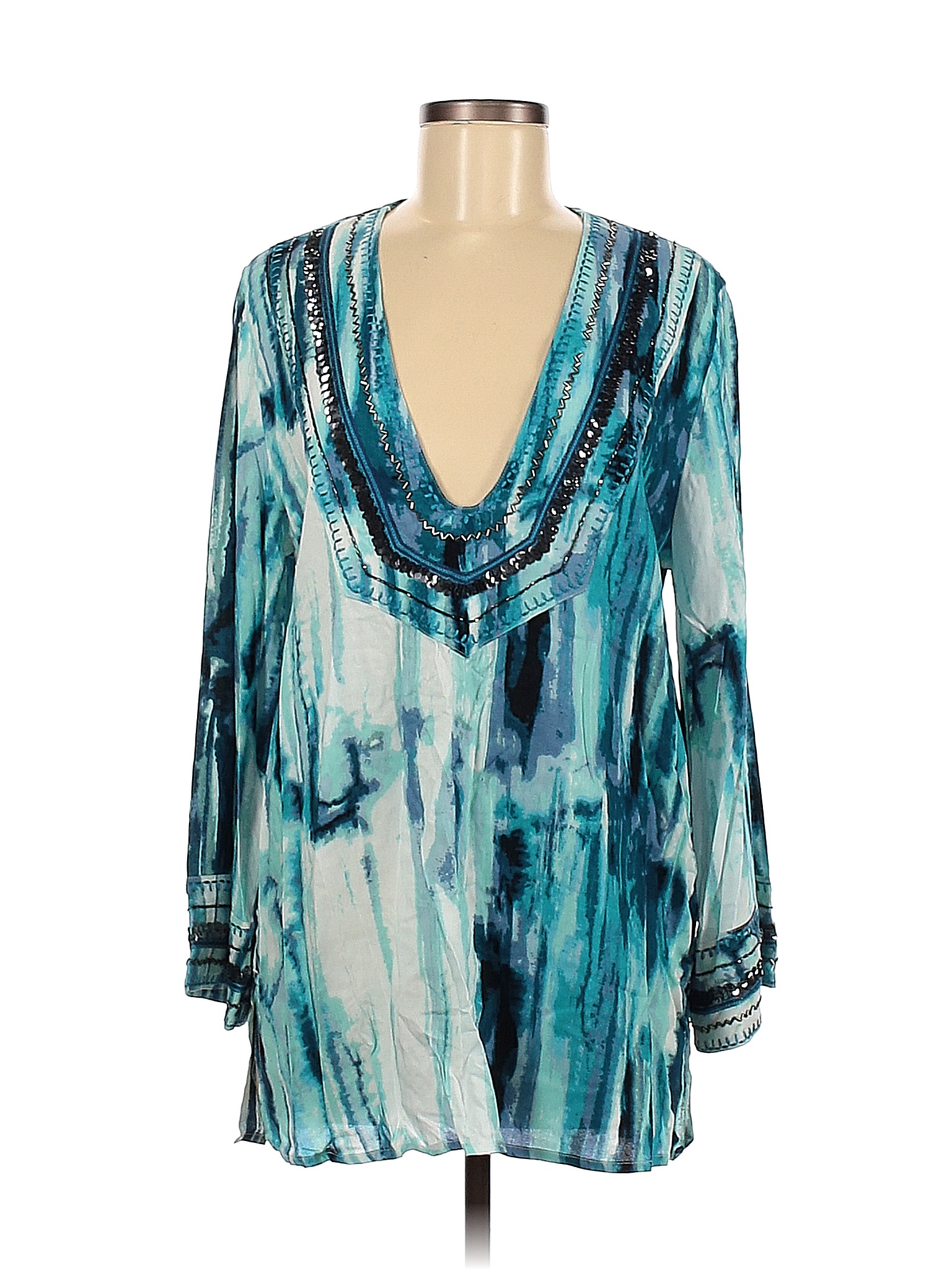 Soft Surroundings 100% Viscose Tie-dye Blue Long Sleeve Blouse Size M ...