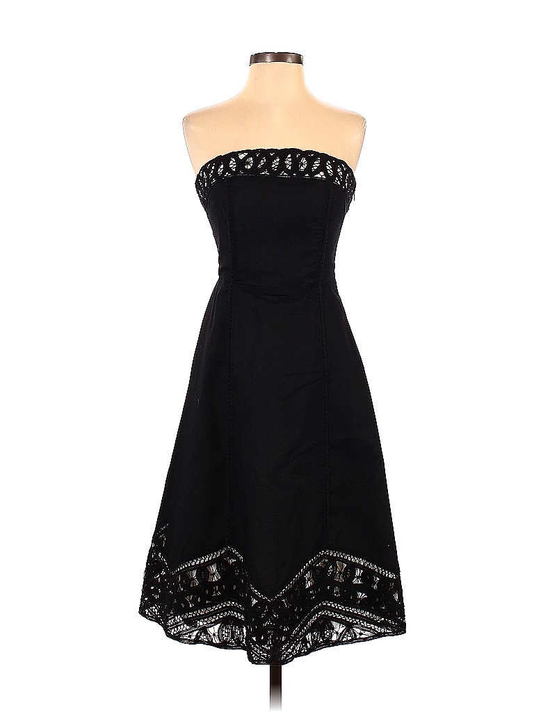 White House Black Market 100 Cotton Solid Black Cocktail Dress Size 0