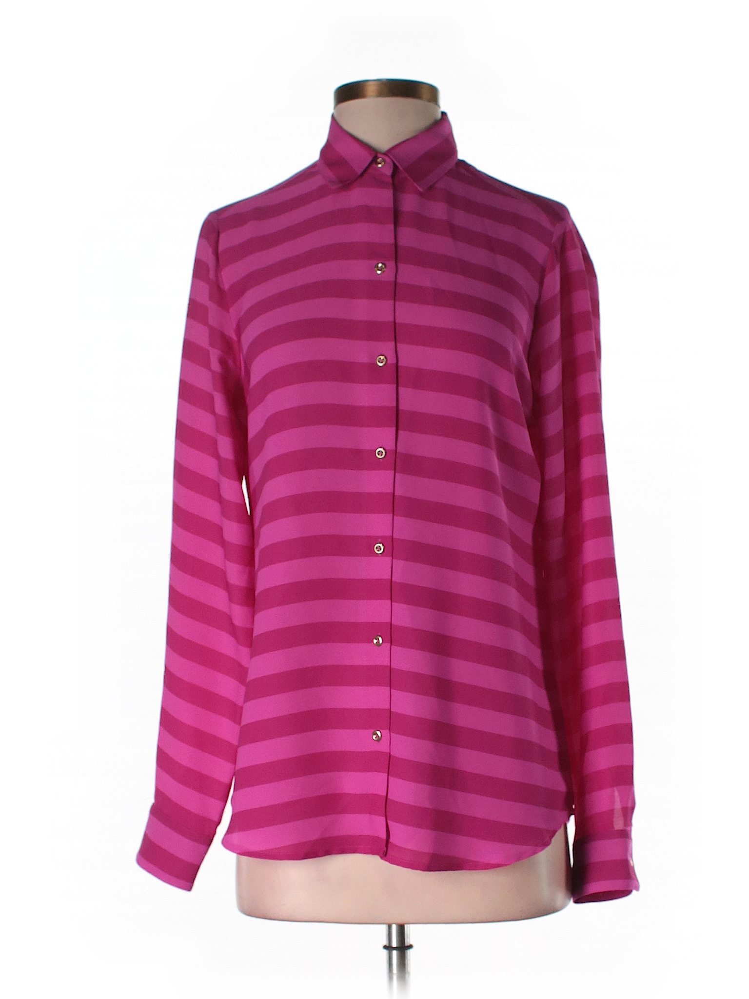Banana Republic 100% Polyester Stripes Purple Long Sleeve Button-Down ...
