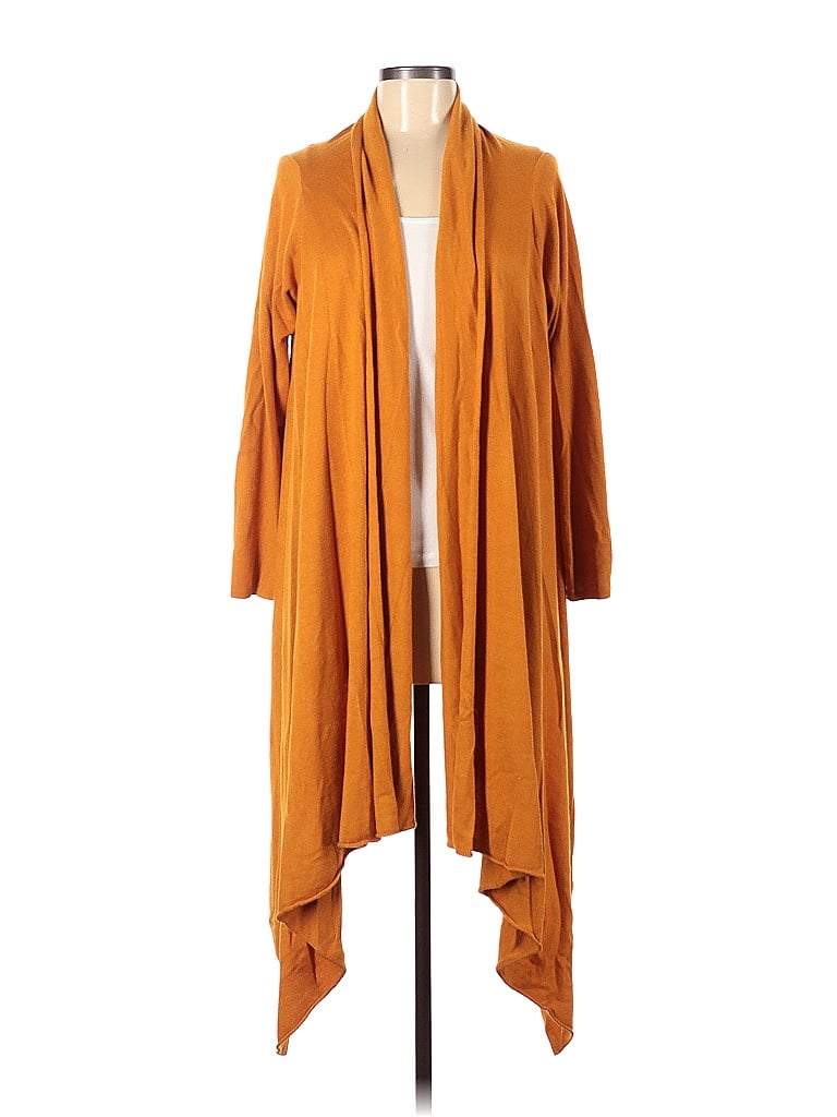 Cable & Gauge Solid Color Block Colored Orange Cardigan Size Med Lg