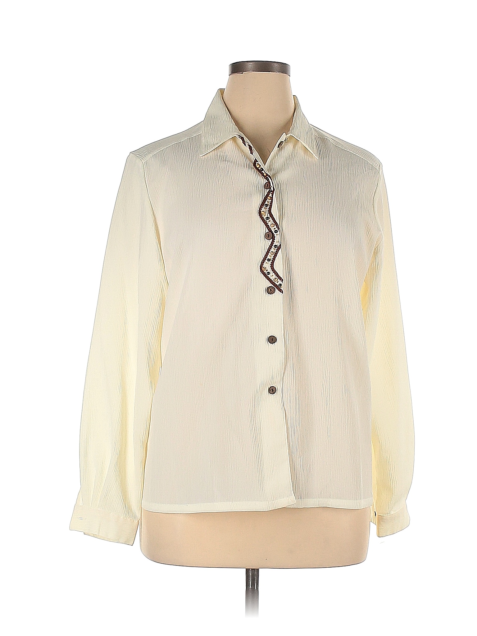 Koret 100% Polyester Stripes Colored Ivory Long Sleeve Blouse Size 14 ...