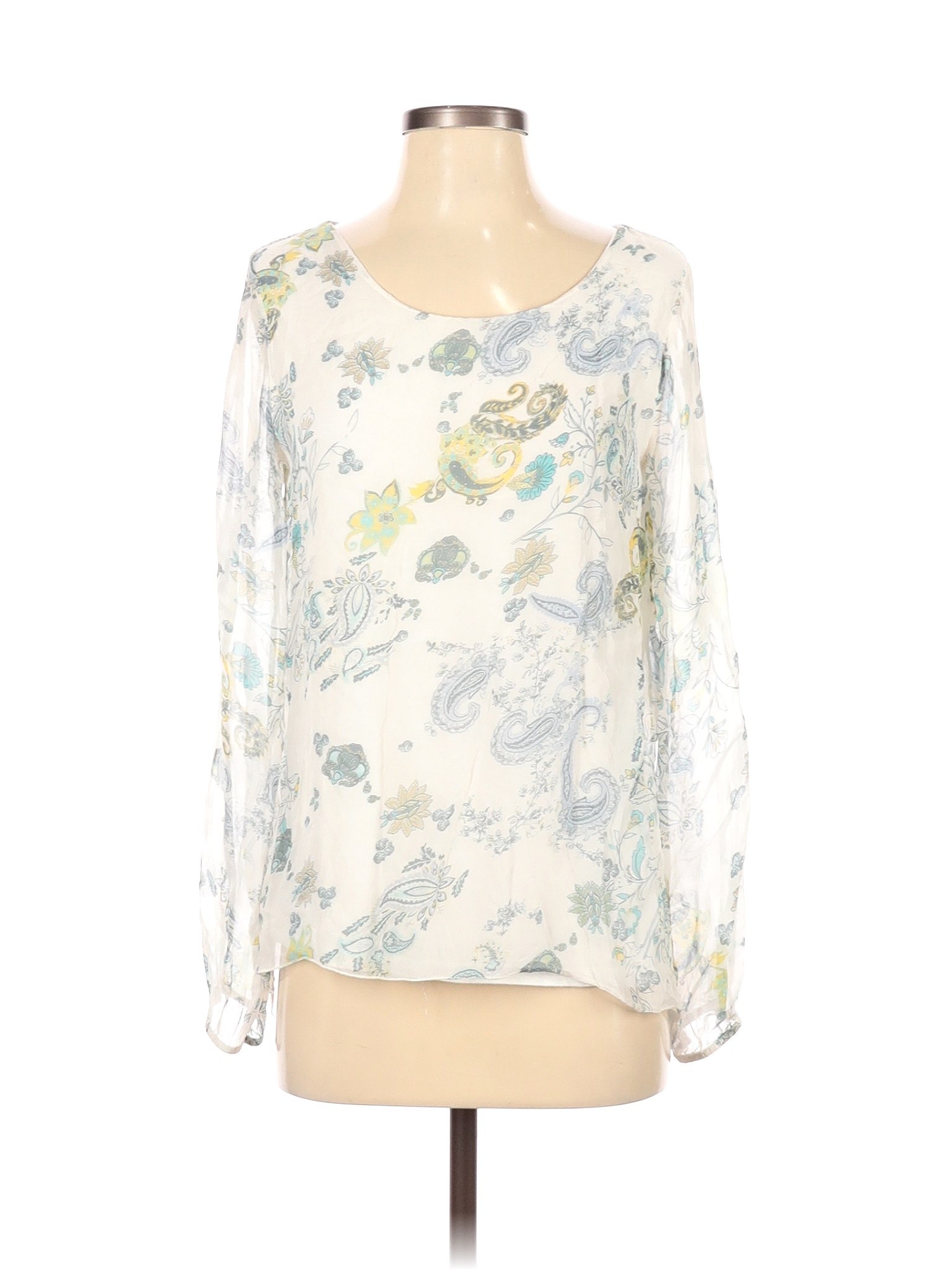 Giusy 100 Silk Floral White Long Sleeve Silk Top Size S 94 off