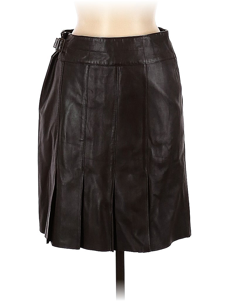 Cache 100% Lambskin Solid Black Brown Leather Skirt Size 4 - 75% off ...