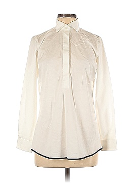 Lands' End Solid Ivory White Long Sleeve Button-Down Shirt Size 6 