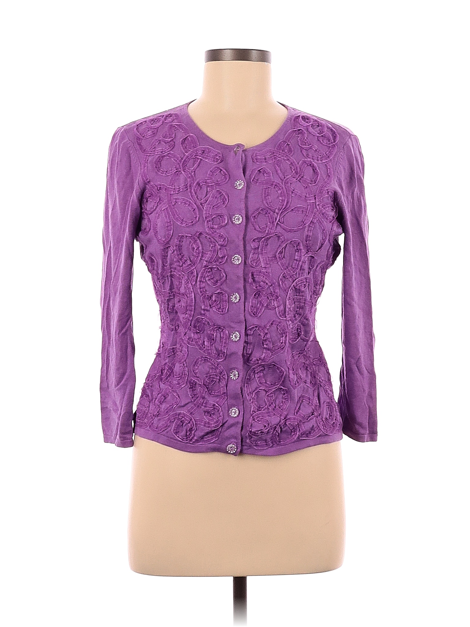 Casual Corner Solid Color Block Purple Silk Cardigan Size M 72 off