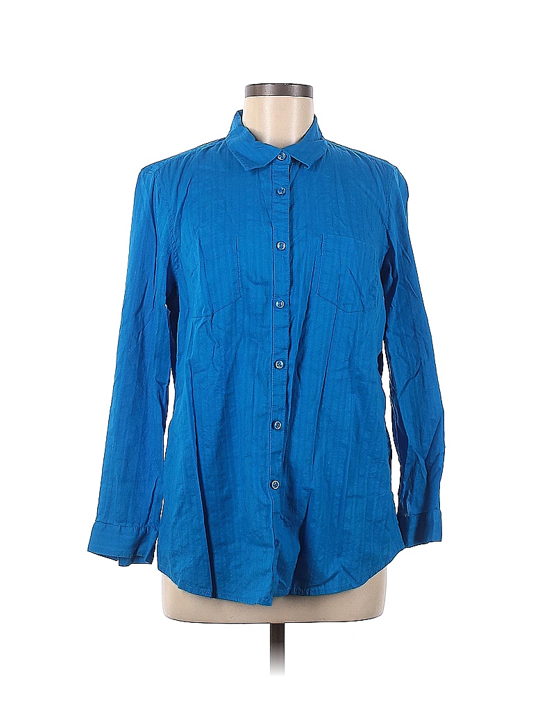 White Stag 100% Cotton Blue Long Sleeve Button-Down Shirt Size M - 52% ...