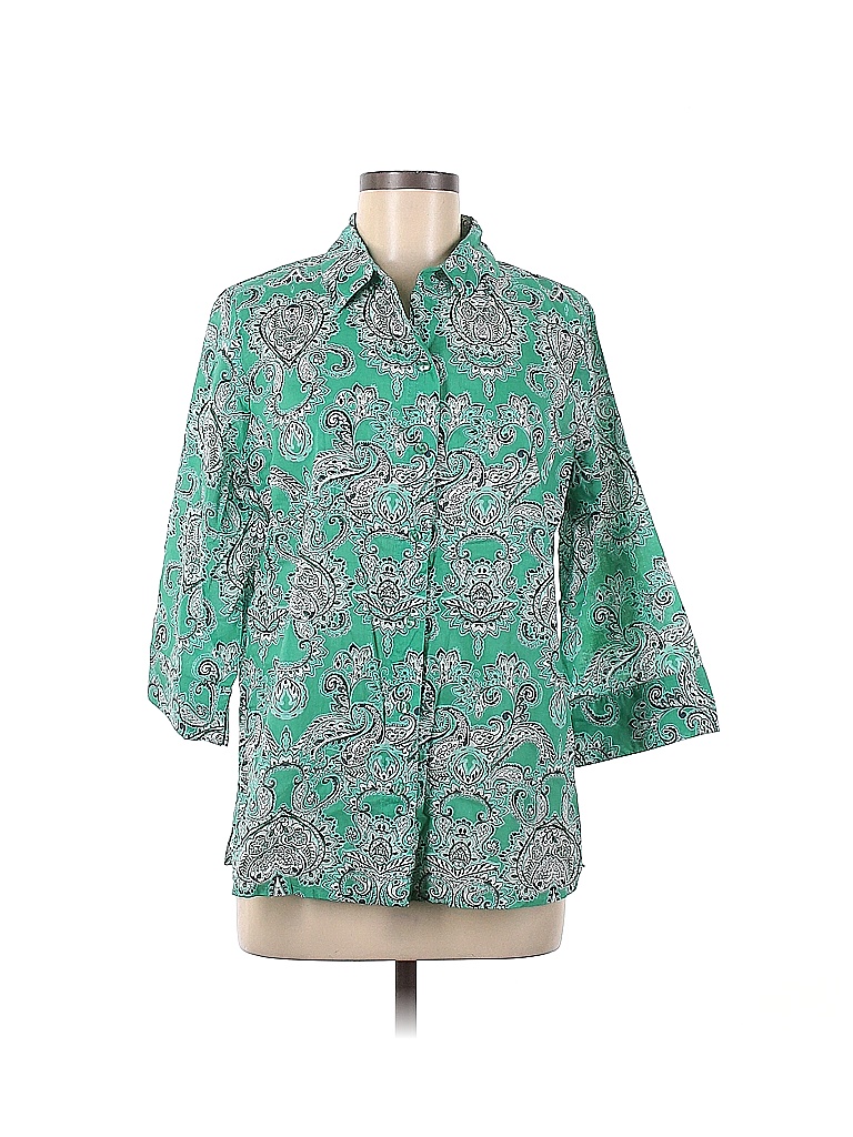 Rebecca Malone 100% Cotton Green Long Sleeve Button-Down Shirt Size M ...