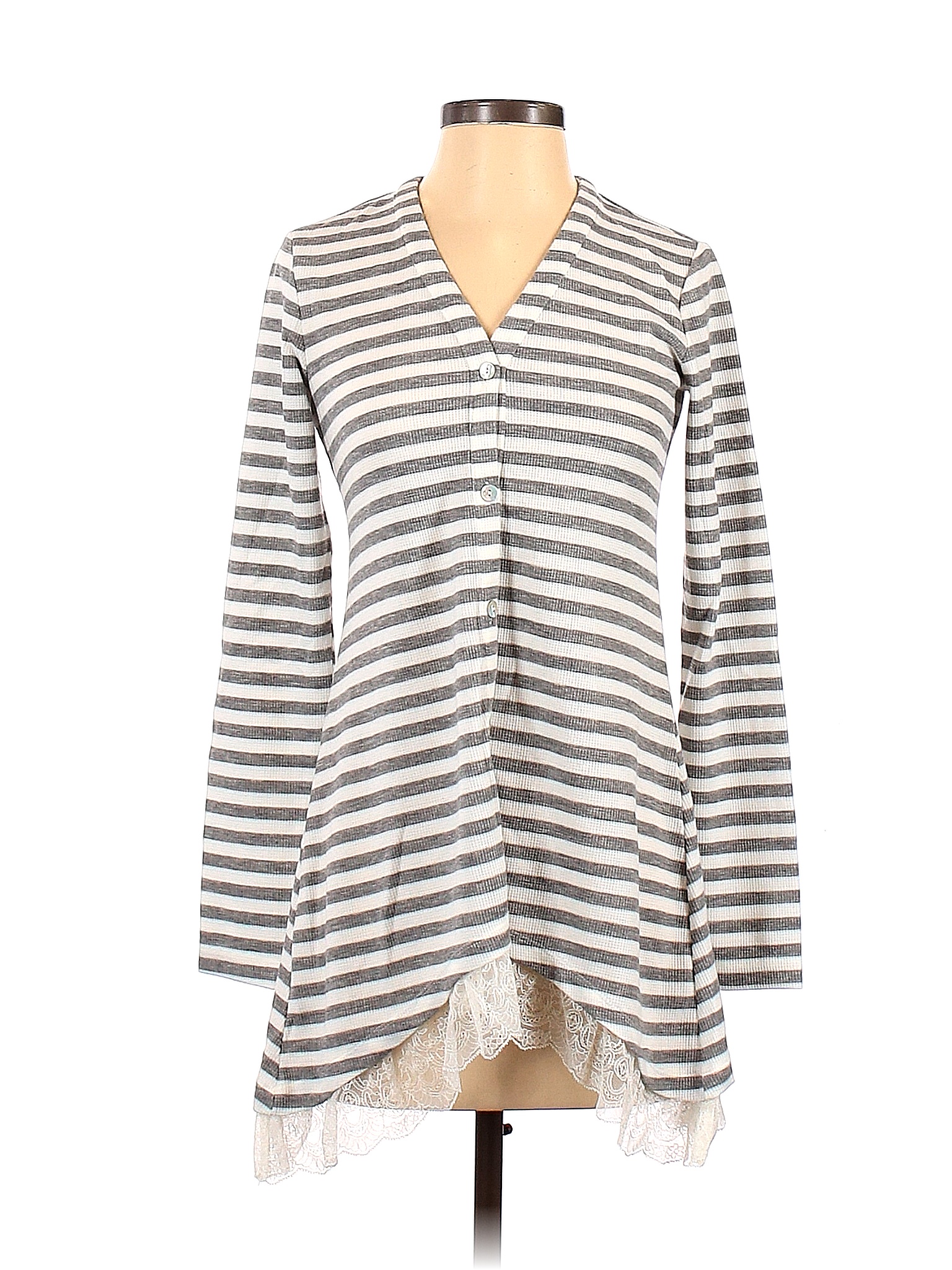 Logo By Lori Goldstein Stripes Color Block Multi Color Gray Cardigan