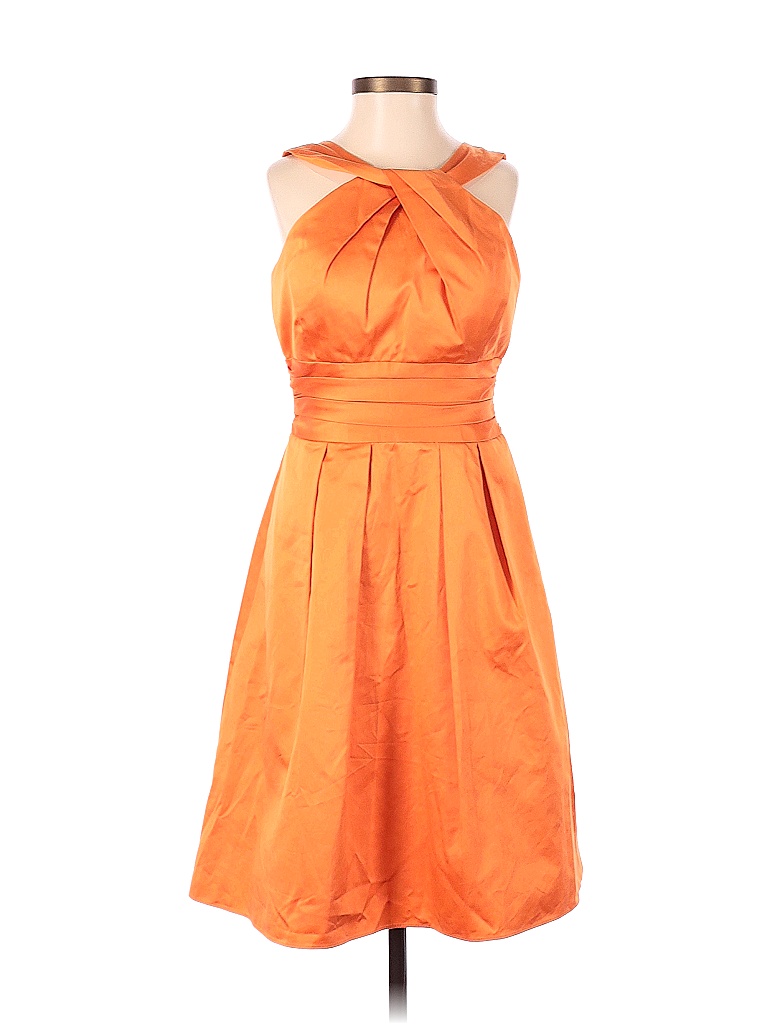David's Bridal 100 Cotton Solid Colored Orange Cocktail Dress Size 2