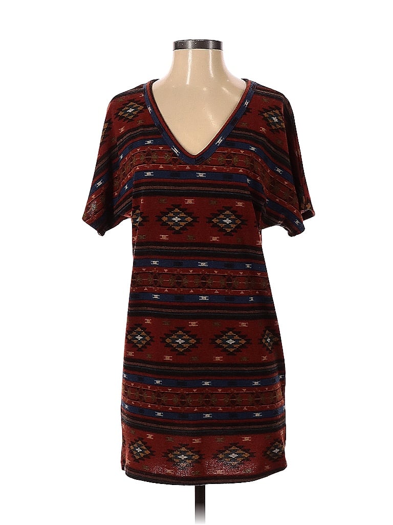 aina be Aztec Or Tribal Print Argyle Fair Isle Brown Orange Casual Dress Size S - photo 1