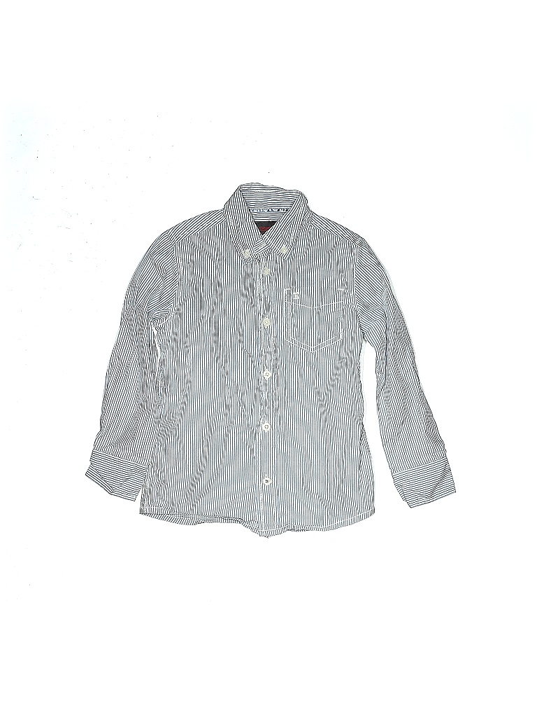 Esprit 100% Cotton Marled Solid Chevron-herringbone Stripes Chevron Gray Blue Long Sleeve Button-Down Shirt Size 4 - 5 - photo 1