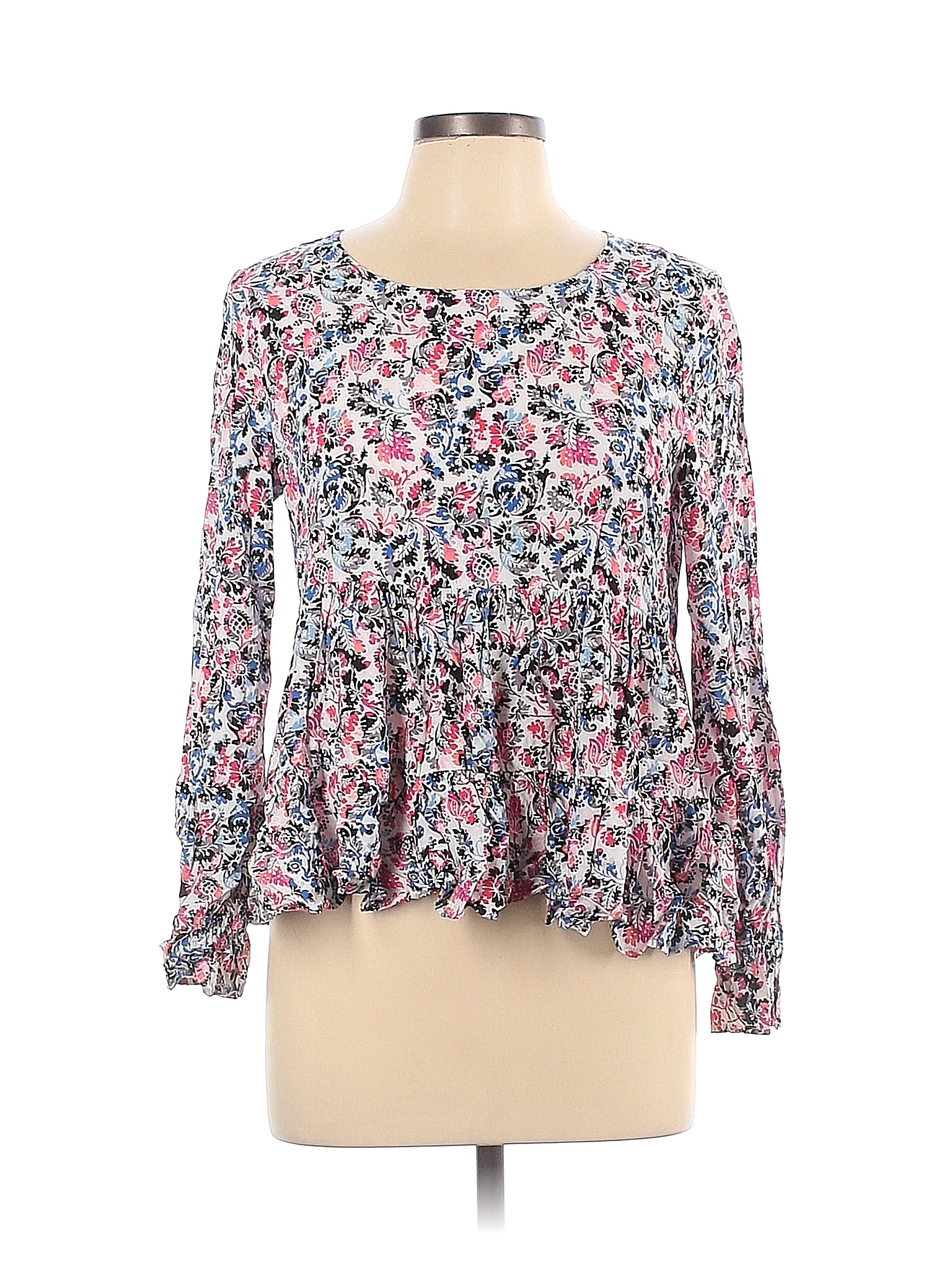 Jane and Delancey 100% Rayon Floral Multi Color White Long Sleeve ...