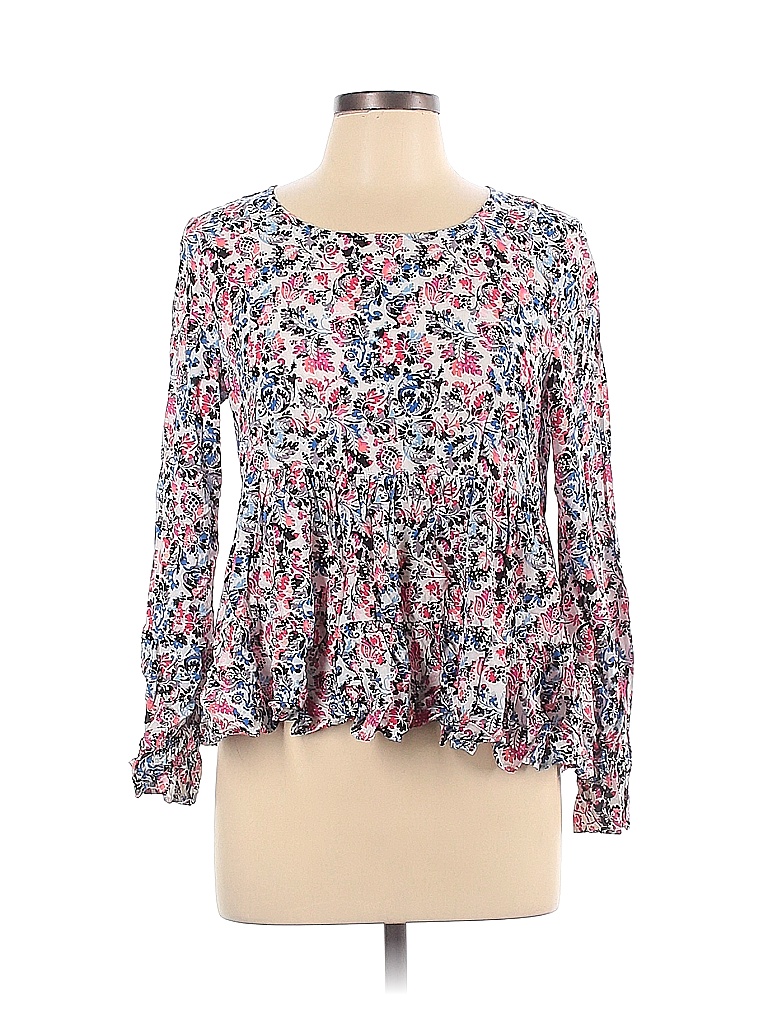 Jane and Delancey 100% Rayon Floral Multi Color White Long Sleeve ...