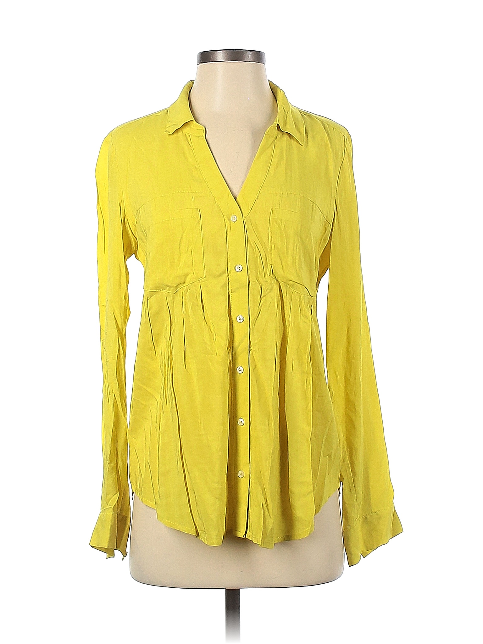 Maeve 100% Rayon Colored Yellow Long Sleeve Button-down Shirt Size Xs 