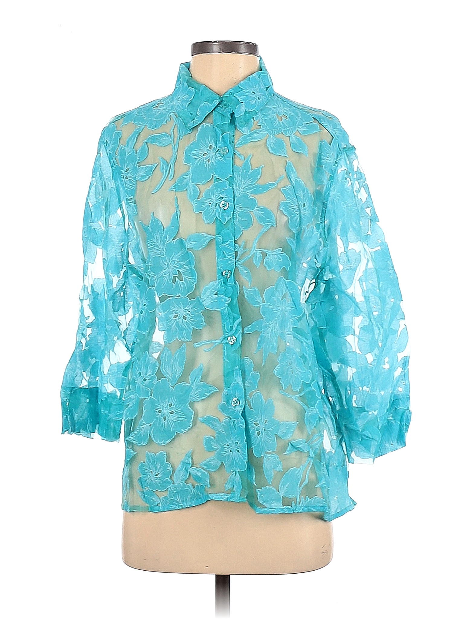 BonWorth Floral Blue Long Sleeve Blouse Size S 64 off thredUP