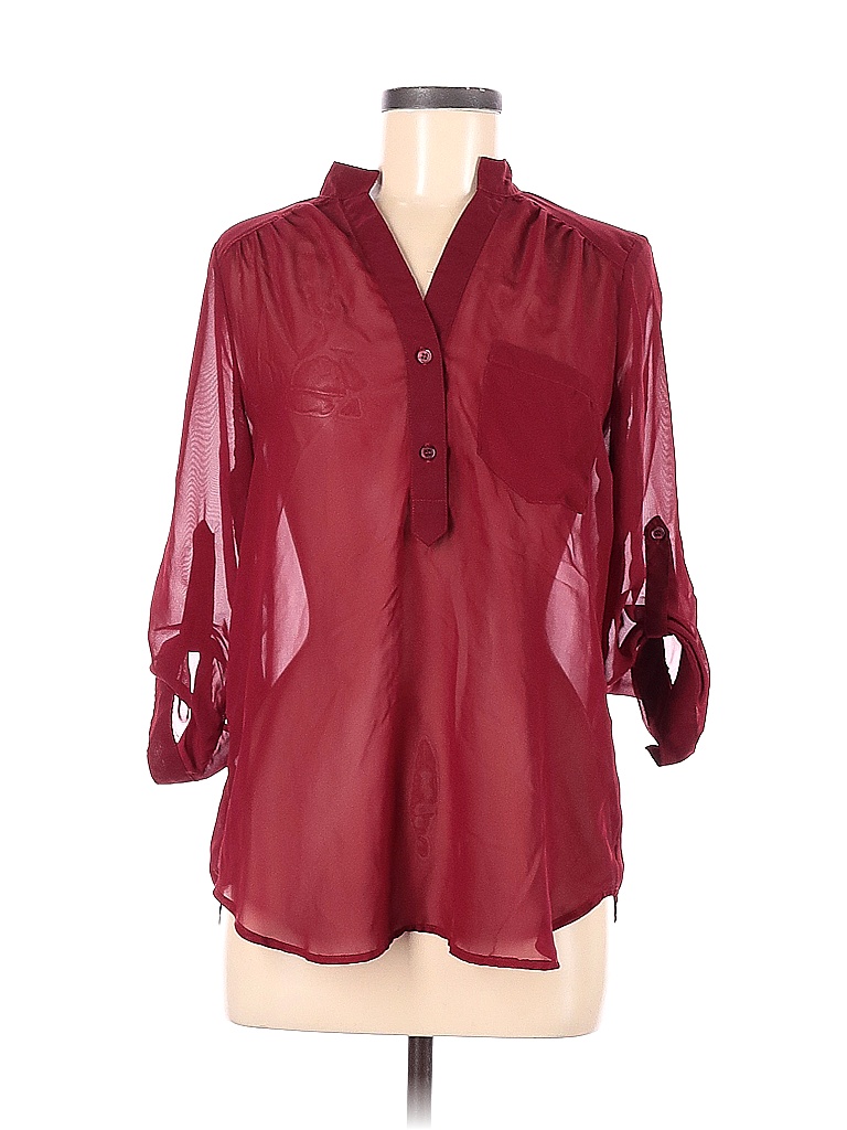 Maurices 100 Polyester Burgundy Long Sleeve Blouse Size M 52 Off