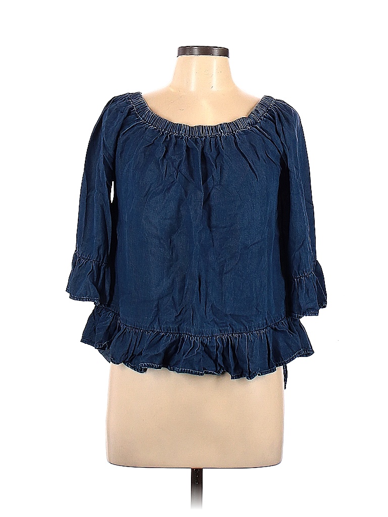 Jane and Delancey 100% Lyocell Solid Blue 3/4 Sleeve Blouse Size L - 70 ...