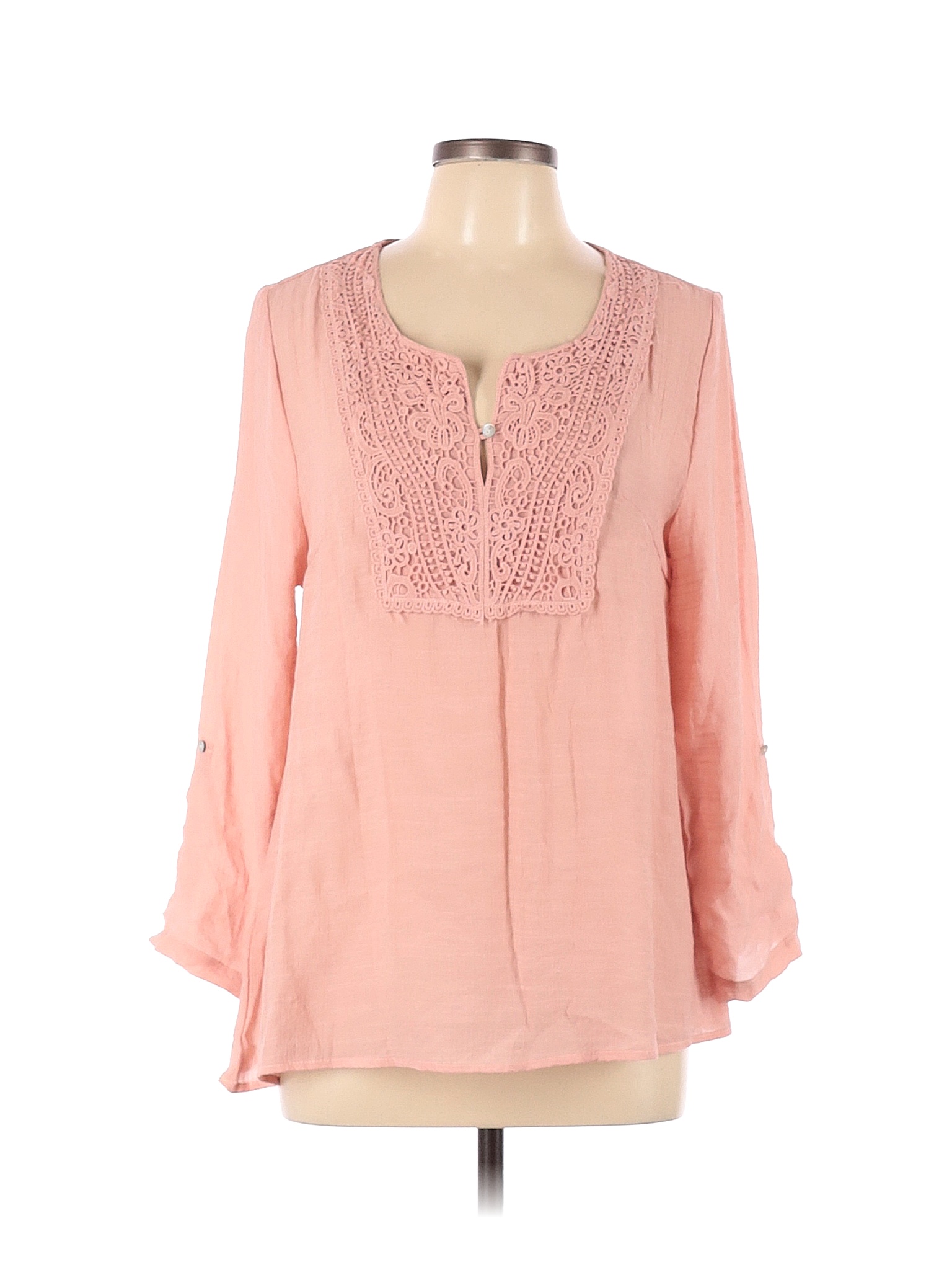 Poetry Clothing Solid Colored Pink Long Sleeve Blouse Size L 85 off thredUP