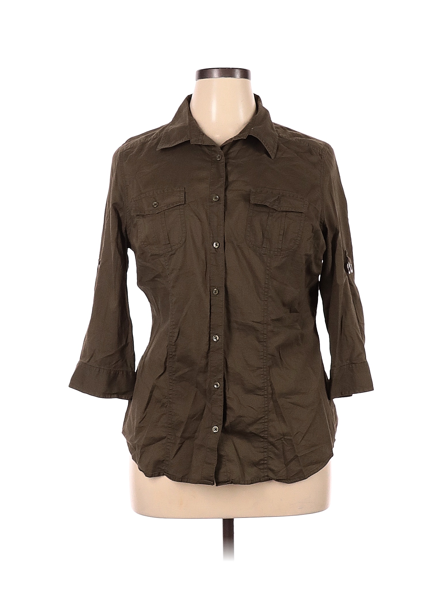 Fashion Bug 100 Cotton Solid Colored Green Long Sleeve ButtonDown