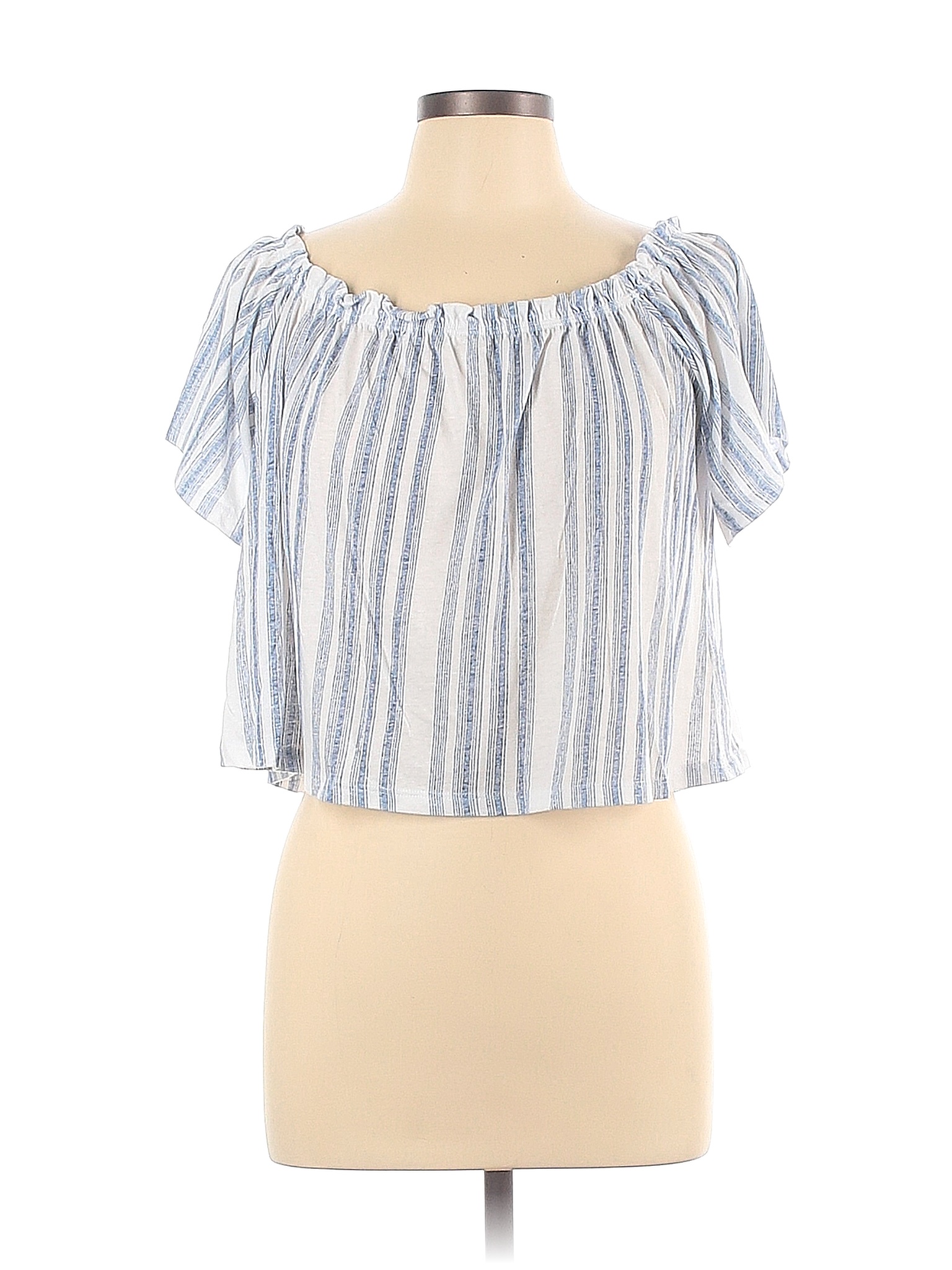 6ixty 8ight Stripes Blue Short Sleeve Top Size L - 56% off | thredUP