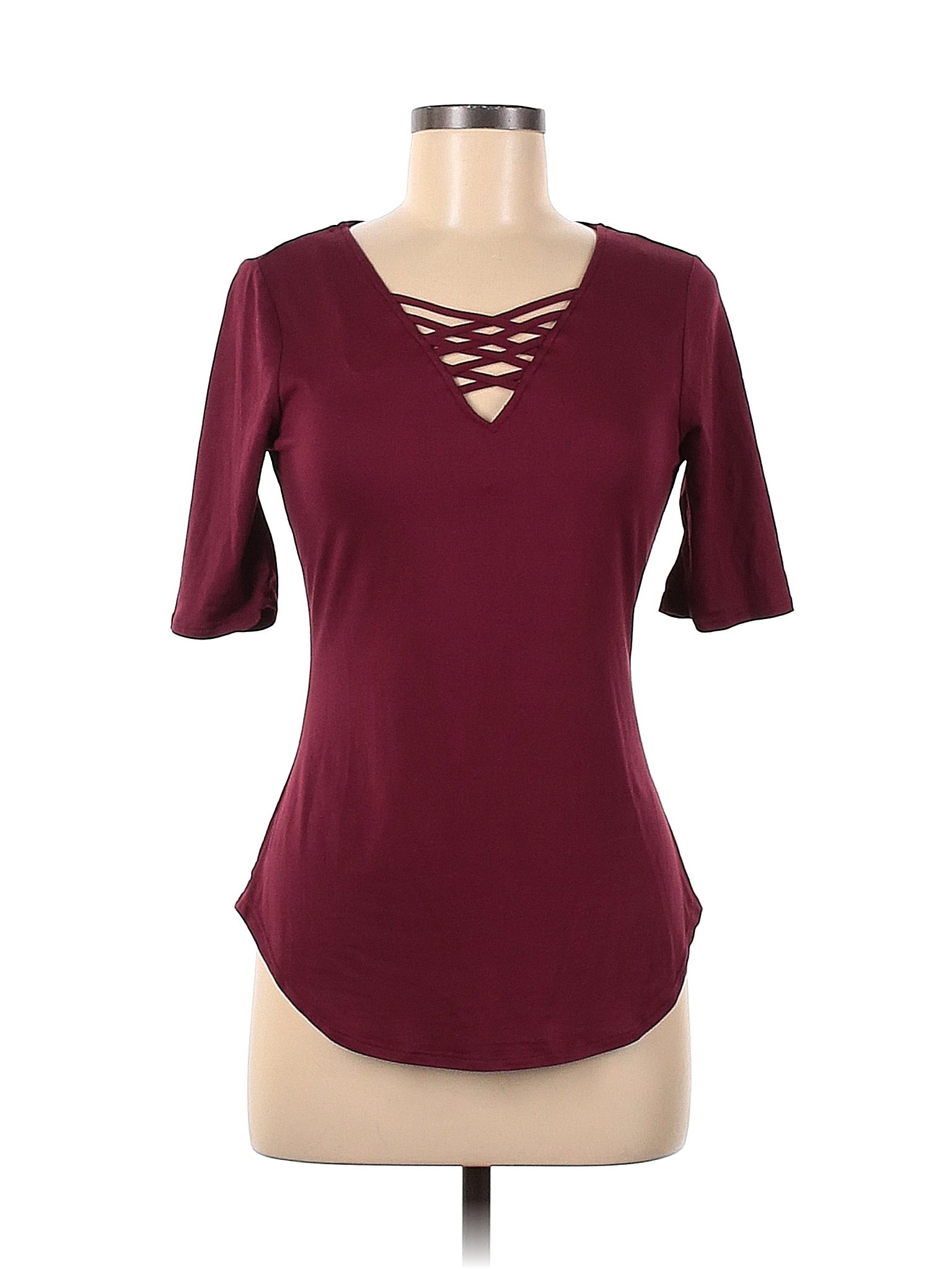 No Boundaries Solid Maroon Burgundy Short Sleeve Top Size M 46 Off