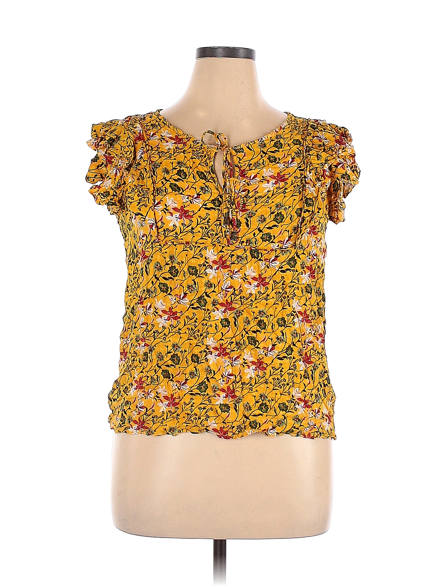 Jane and Delancey 100% Rayon Floral Yellow Short Sleeve Blouse Size XL ...