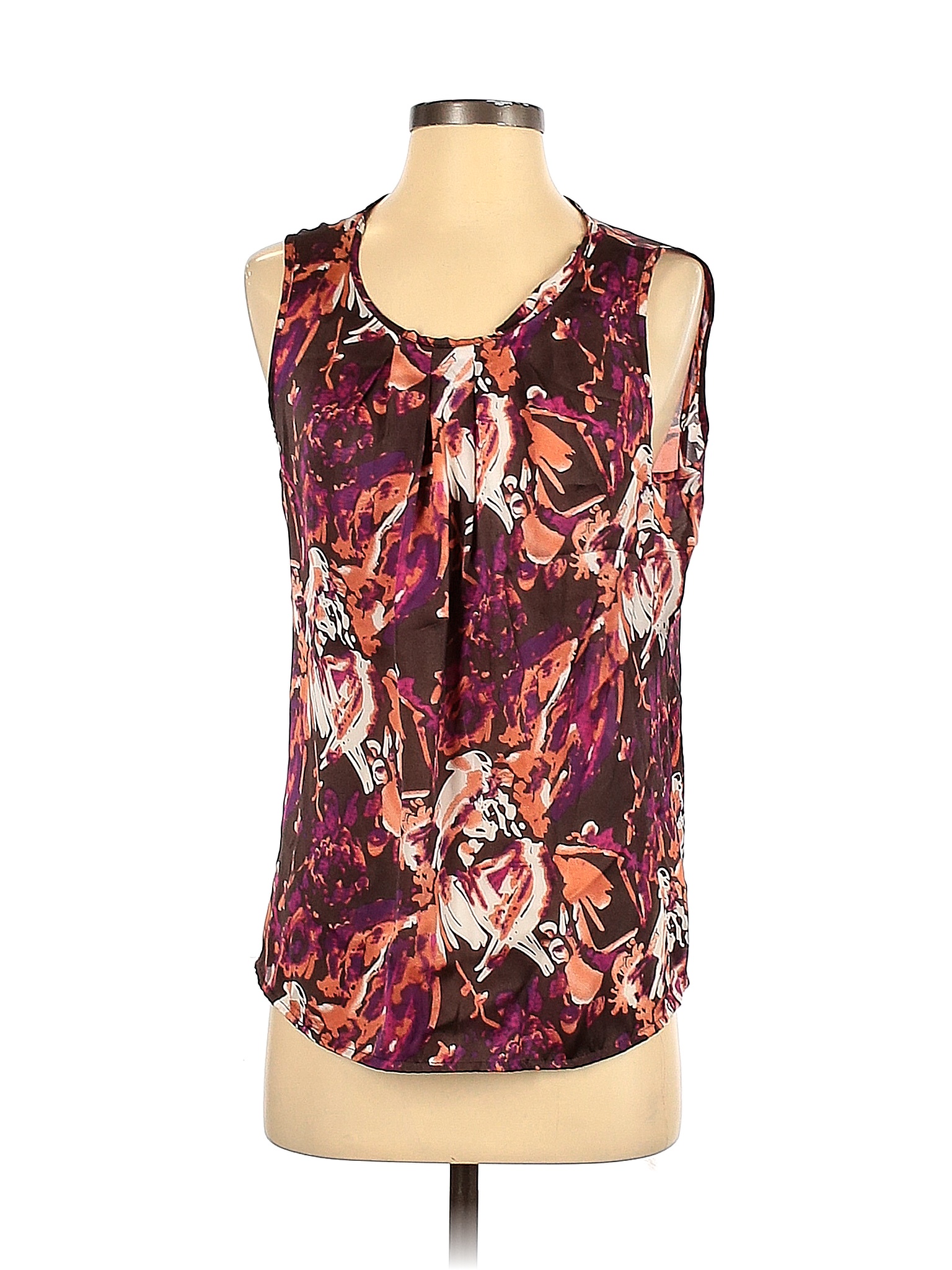 Notations 100% Polyester Floral Brown Sleeveless Blouse Size S - 58% ...