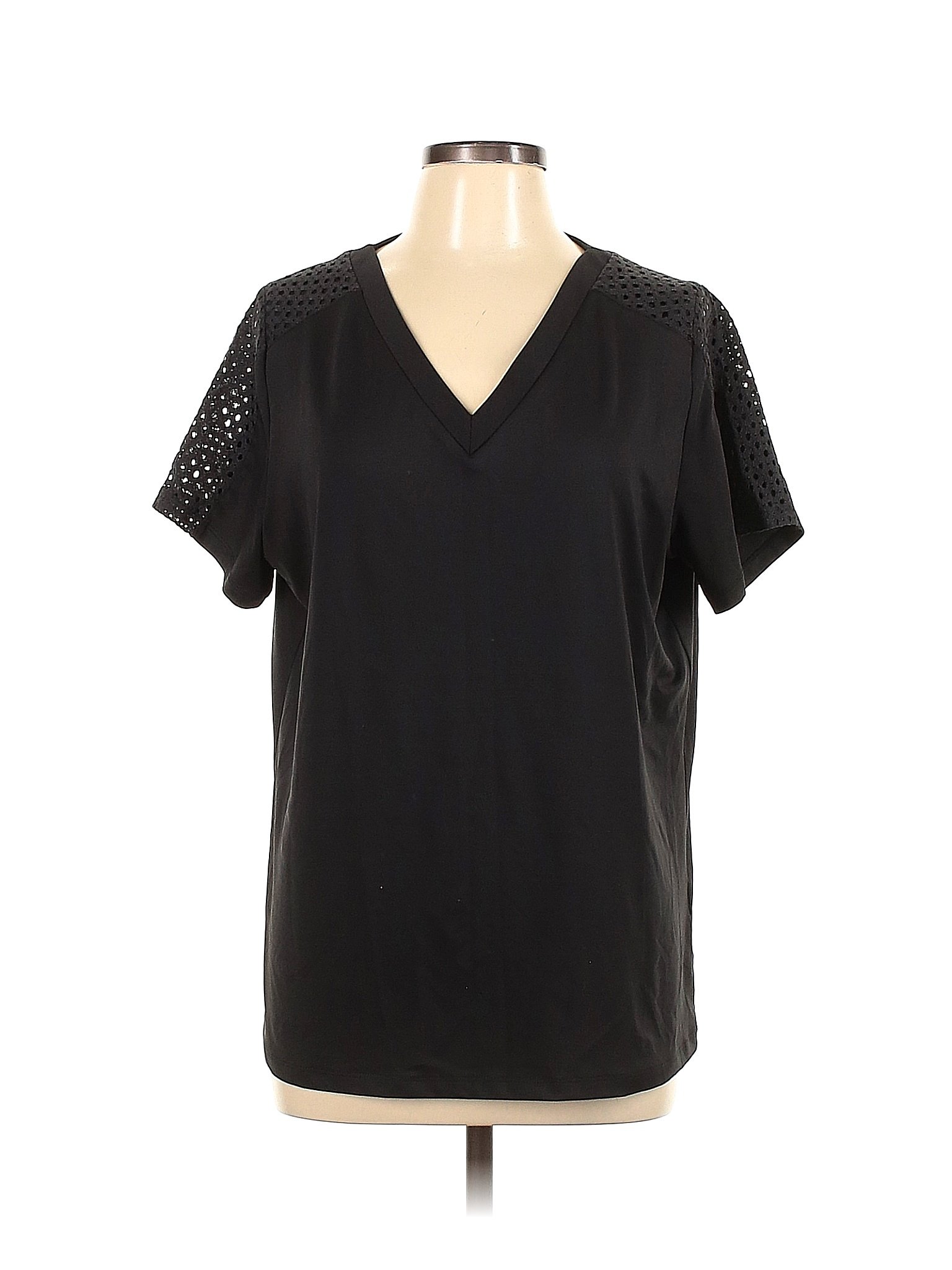 Susan Graver Solid Black Short Sleeve Top Size L 68 Off Thredup 0377