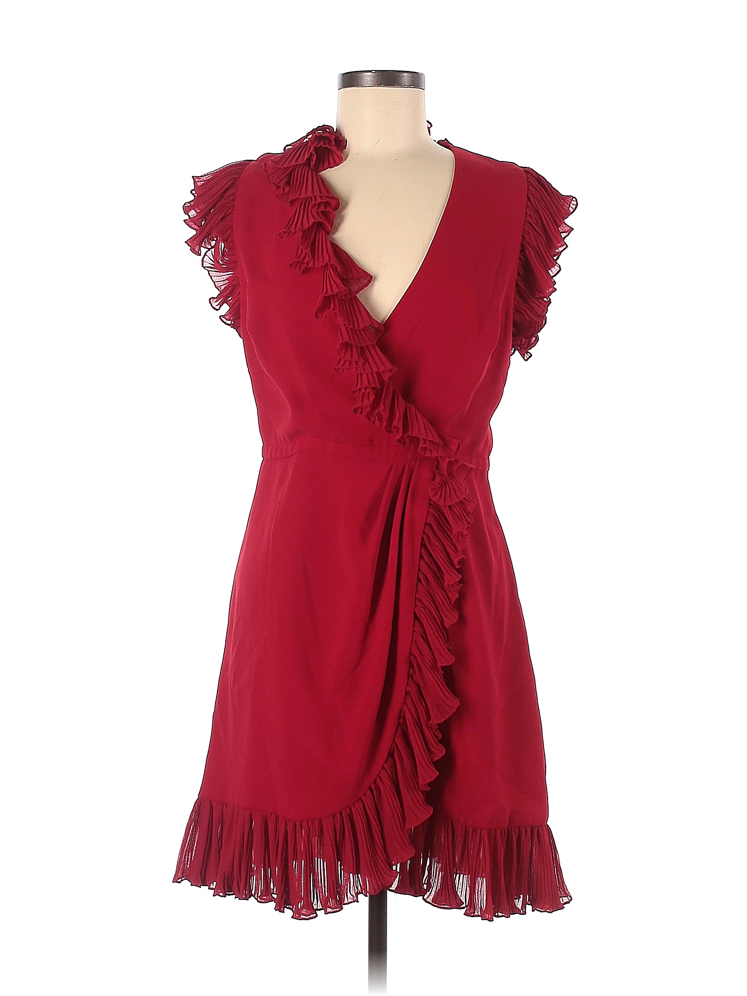 Jill Jill Stuart 100 Polyester Solid Colored Red Red Flutter Ruffle